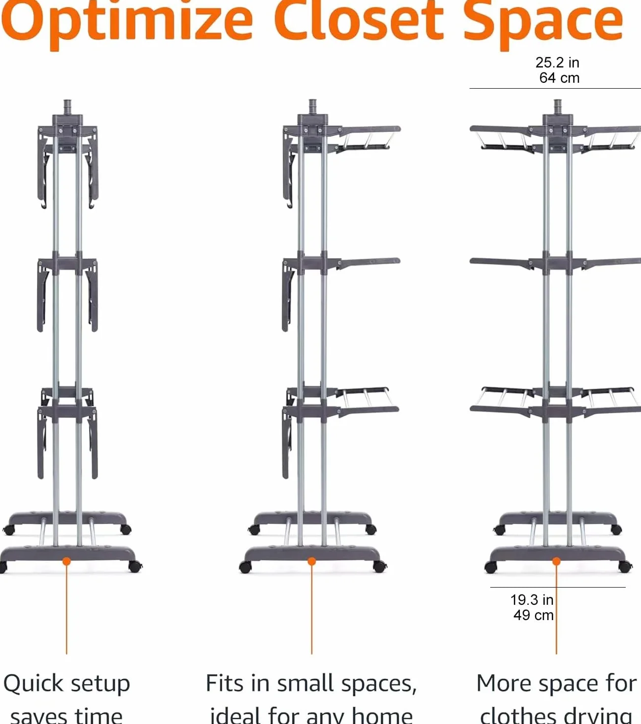 Amazon Basics 4-poziomowa wieżowa suszarka na pranie składana 72,9-126 x 64 x 173 cm szara