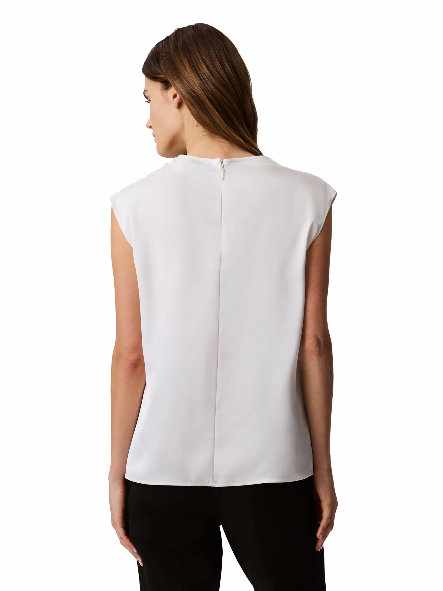 Calvin Klein Damska bluzka z satyny z wycięciem w kształcie wodospadu, sól morska, S