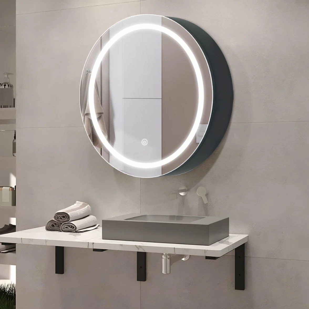 SensaHome Szafka z lustrem z oświetleniem LED - Szafka łazienkowa - 3 kolory LED - 60x60cm