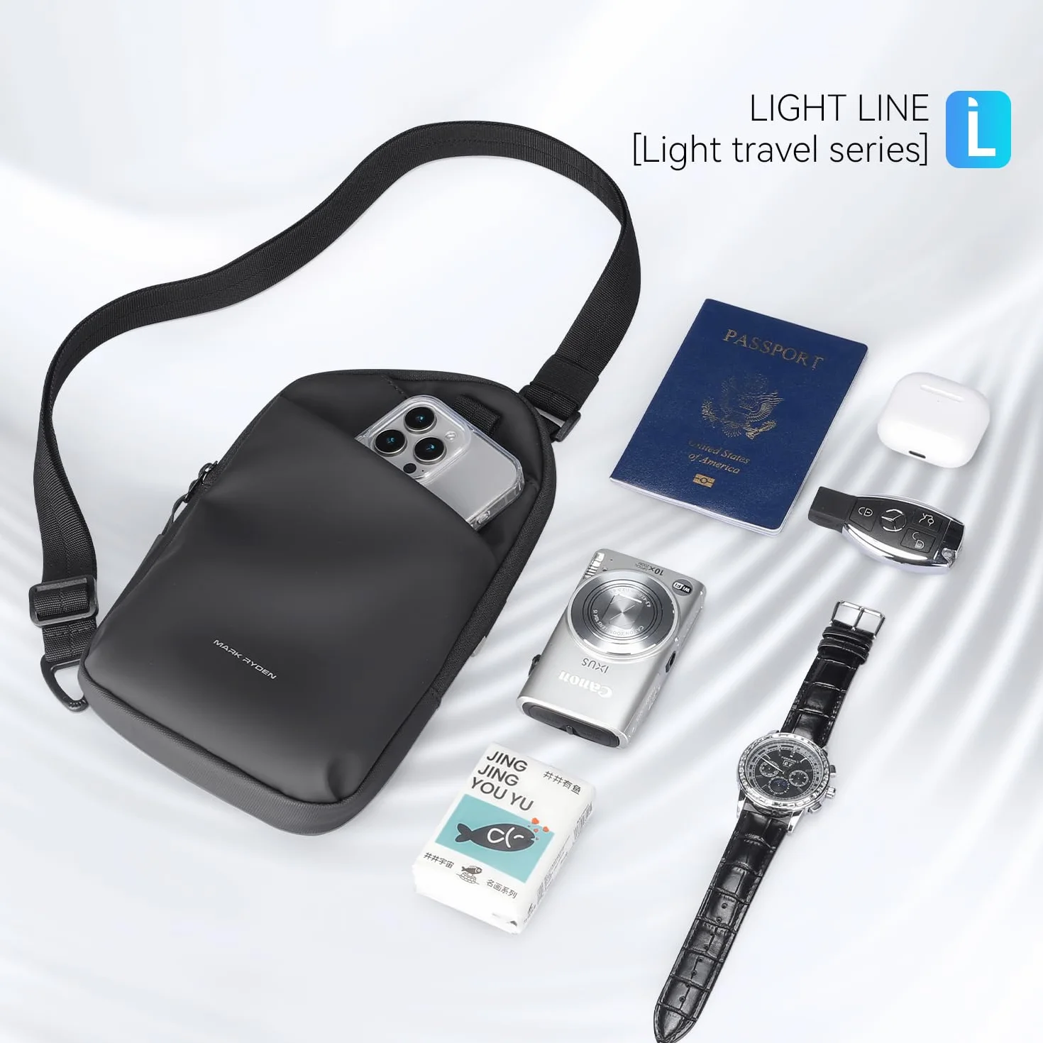 Mark Ryden plecak na ramię, torba crossbody na ramię, wodoodporny, czarny