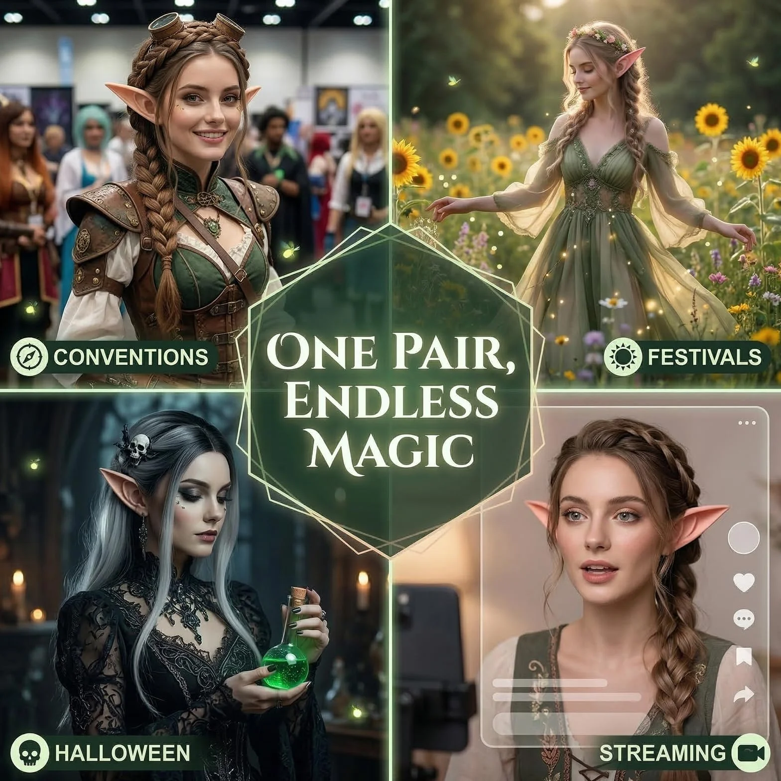 4 pary uszu elfów, elfów, kostium damski z motywem elfów, dla dzieci i dorosłych, na imprezę, elfy, Cosplay, akcesoria na Halloween, karnawał, imprezę
