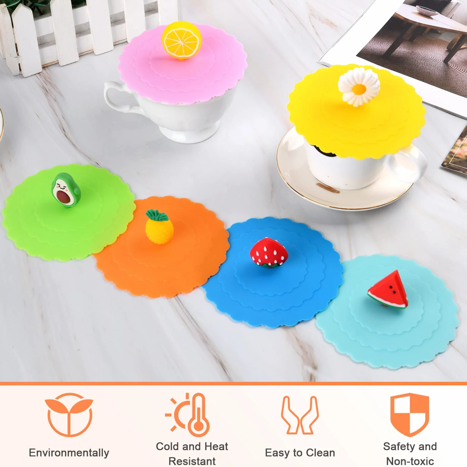 OSDUE Silicone Glass Cover, 8-częściowa silikonowa pokrywa kubka wielokrotnego użytku, antypurzylowa silikonowa szklana pokrywa kubka silikonowa, do kawy kubek piwa Szkło wina Home