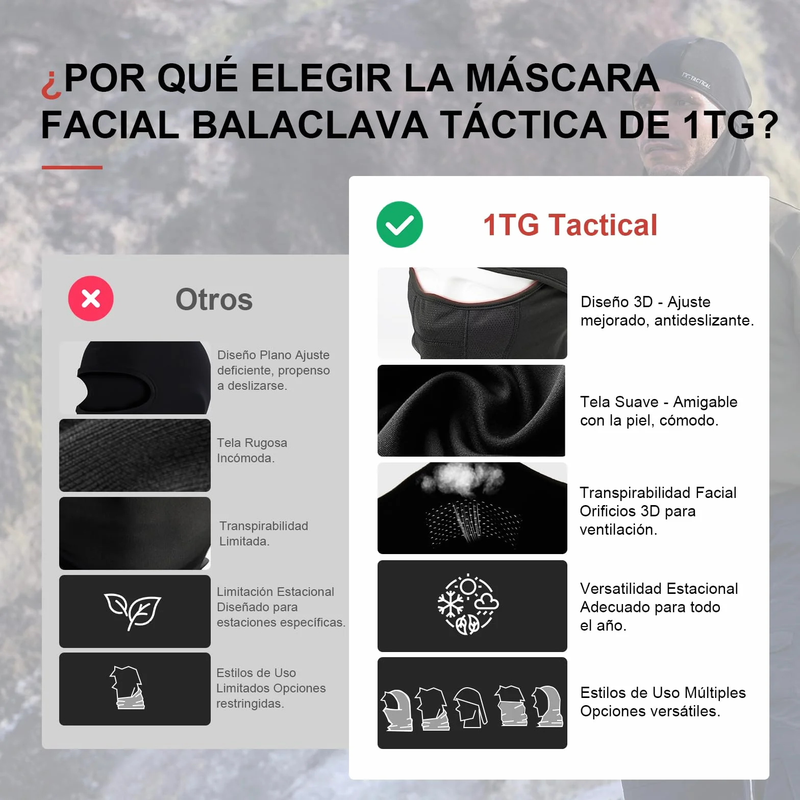 1TG Tactical Kominiarka na twarz, maska narciarska, kominiarka, dla kobiet i mężczyzn, maska do paintballa, Airsoft, ochrona przed promieniowaniem UV, wiatroszczelna, ciepła, do