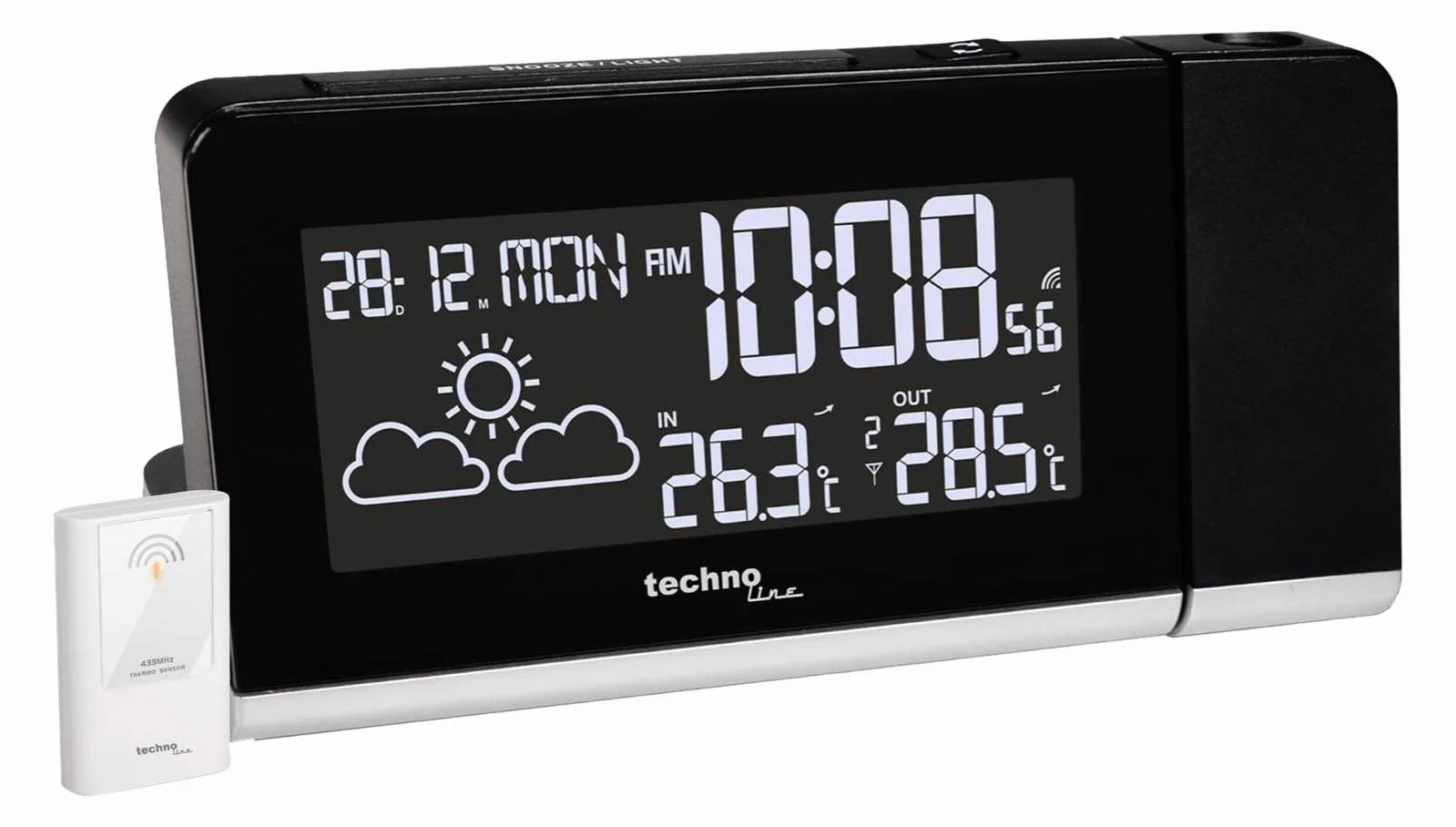 Budzik projekcyjny WT 539 z zegarem radiowym, wyświetlaczem temperatury i prognozą pogody