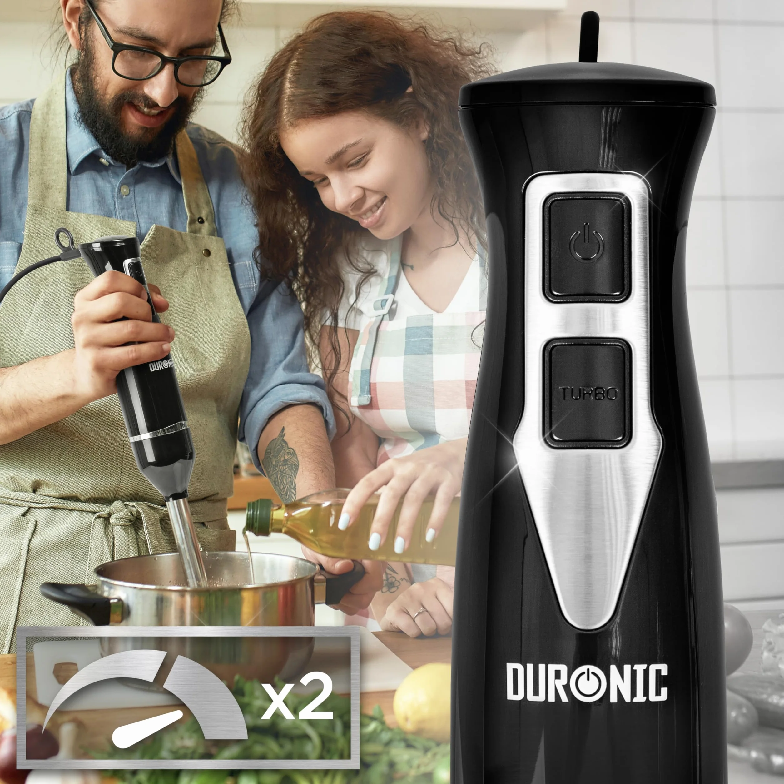 Duronic HB35B Blender ręczny 350W 4 ostrza ze stali nierdzewnej