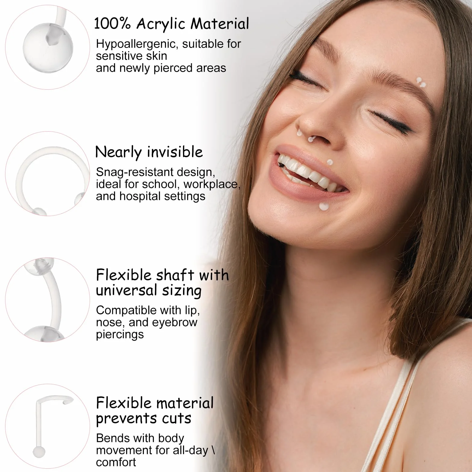 Telooco 36 szt. Bioflex przezroczyste kolczyki do piercingu zestaw