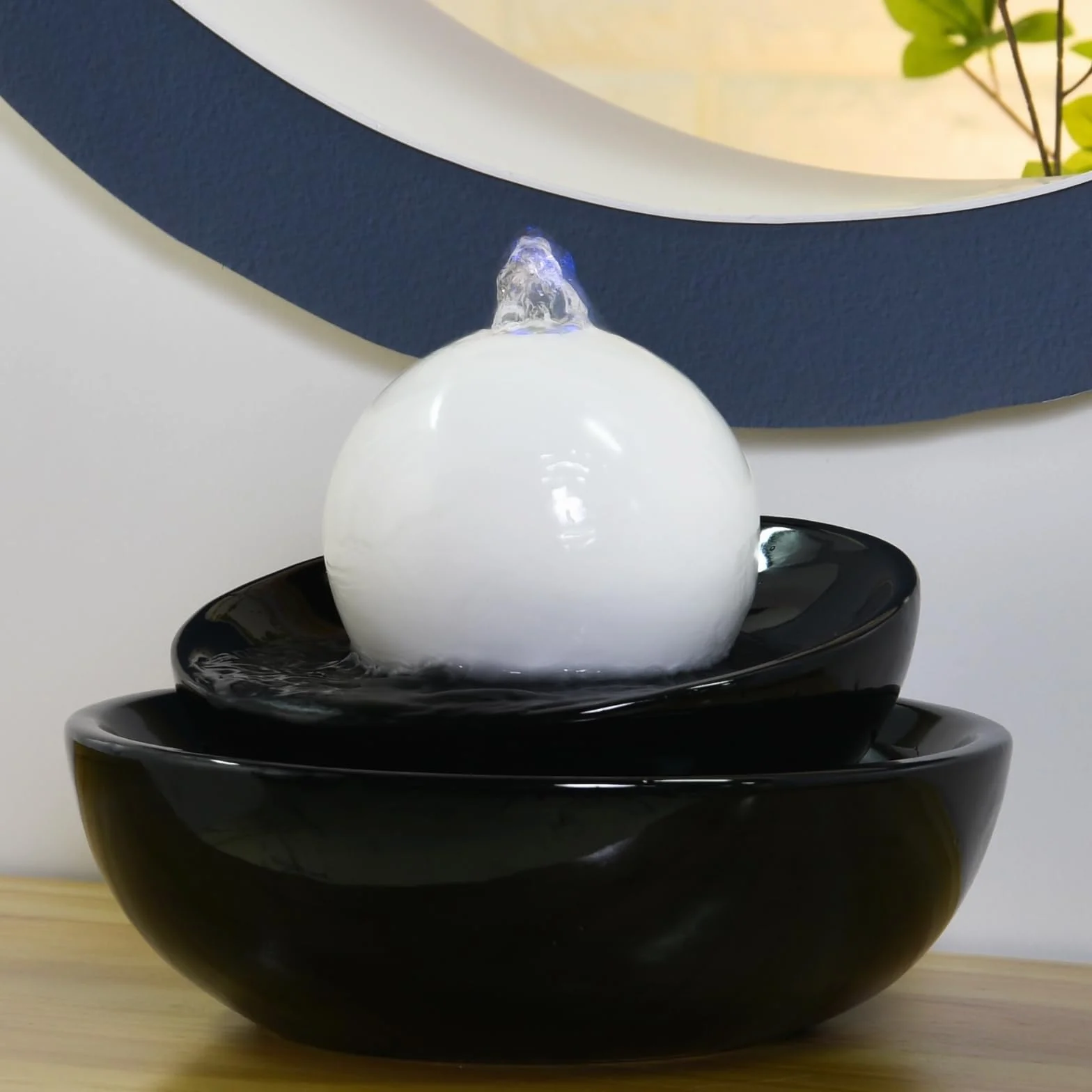 Zen'Light Zen Flow fontanna pokojowa LED ceramiczna czarno-biała 23 x 23 x 18 cm