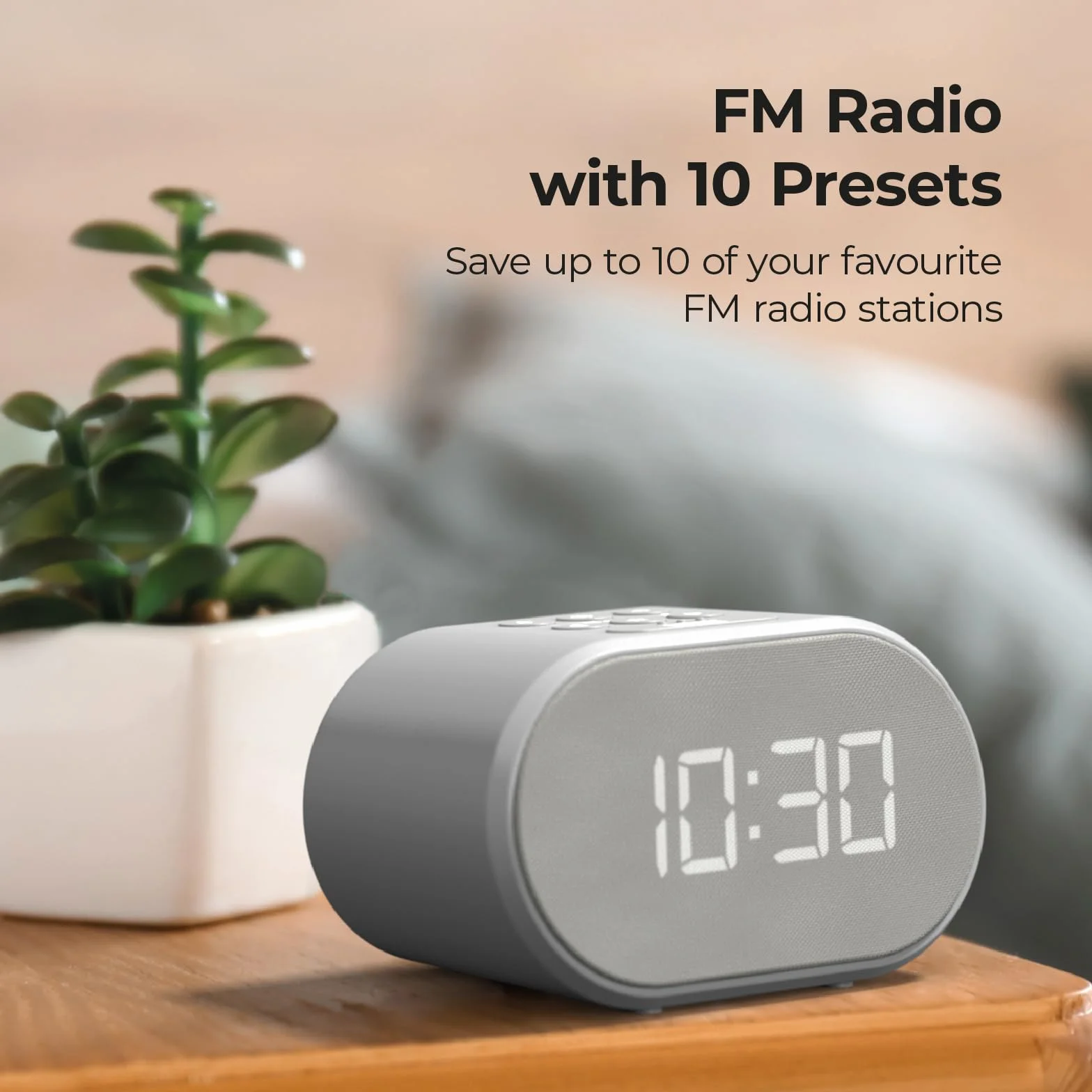 Radiobudzik z ładowarką USB i Radiem FM, przyciemniany wyświetlacz LED