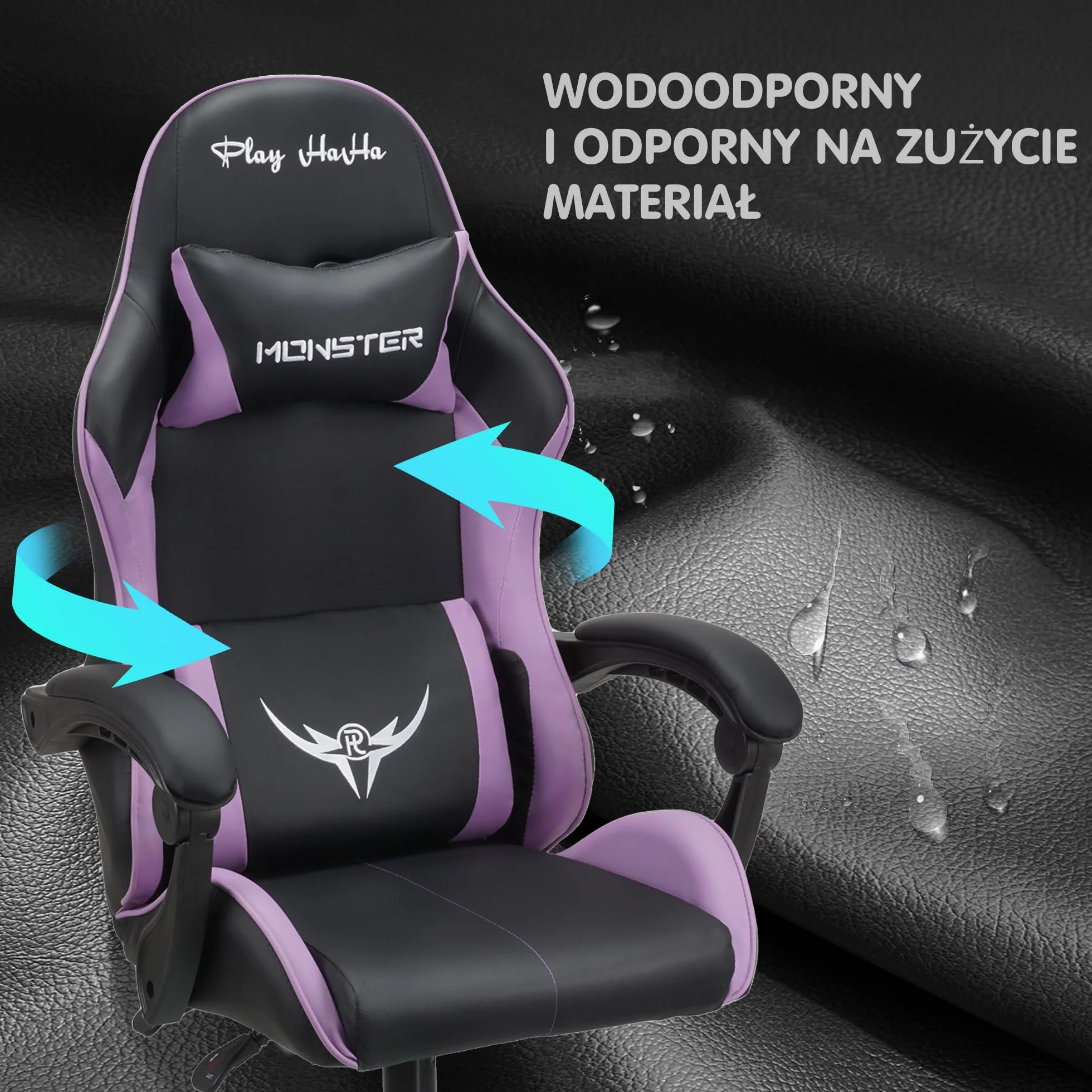 Krzesło do gier biurowe obrotowe ergonomiczne skórzane Fioletowy