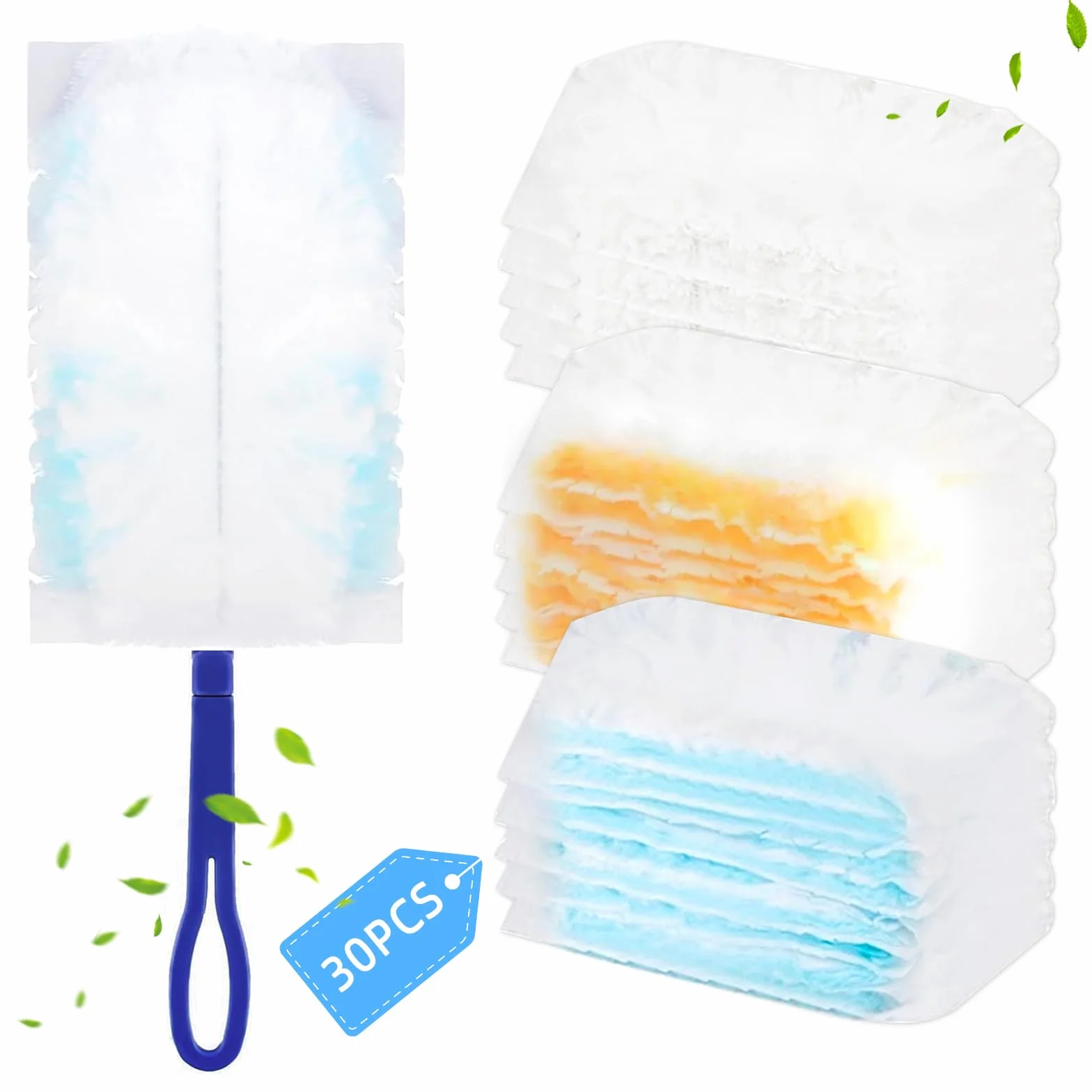KATIMI Ściereczki do kurzu Swiffer 31 sztuk, Opakowanie uzupełniające z 1 uchwytem, 3 kolory