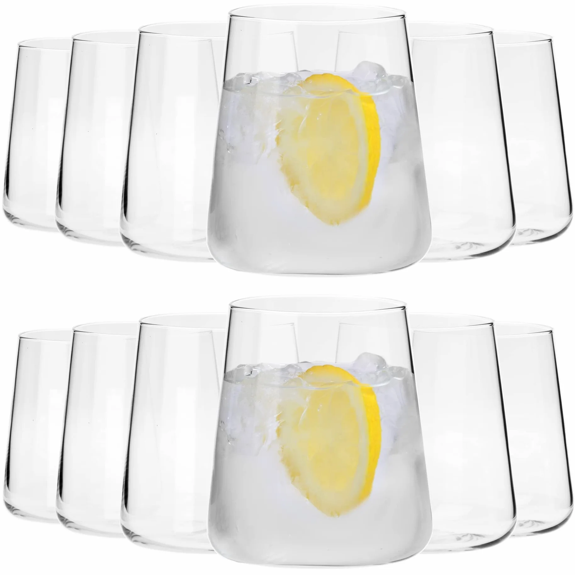 Zestaw 12 okularów awantgarde o pojemności 380 ml do wody i zimnych napojów, nowoczesne i minimalistyczne wzornictwo, niskie, kryształowe szkło, nadaje się do mycia w zmywarce