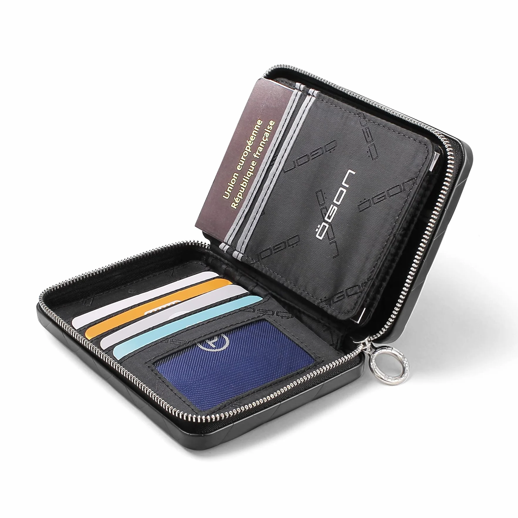 ÖGON Aluminiowy portfel dla kobiet Lady Case Large - Portfel blokujący RFID - Do 10 kart, paszportów, monet i banknotów (Czarny)
