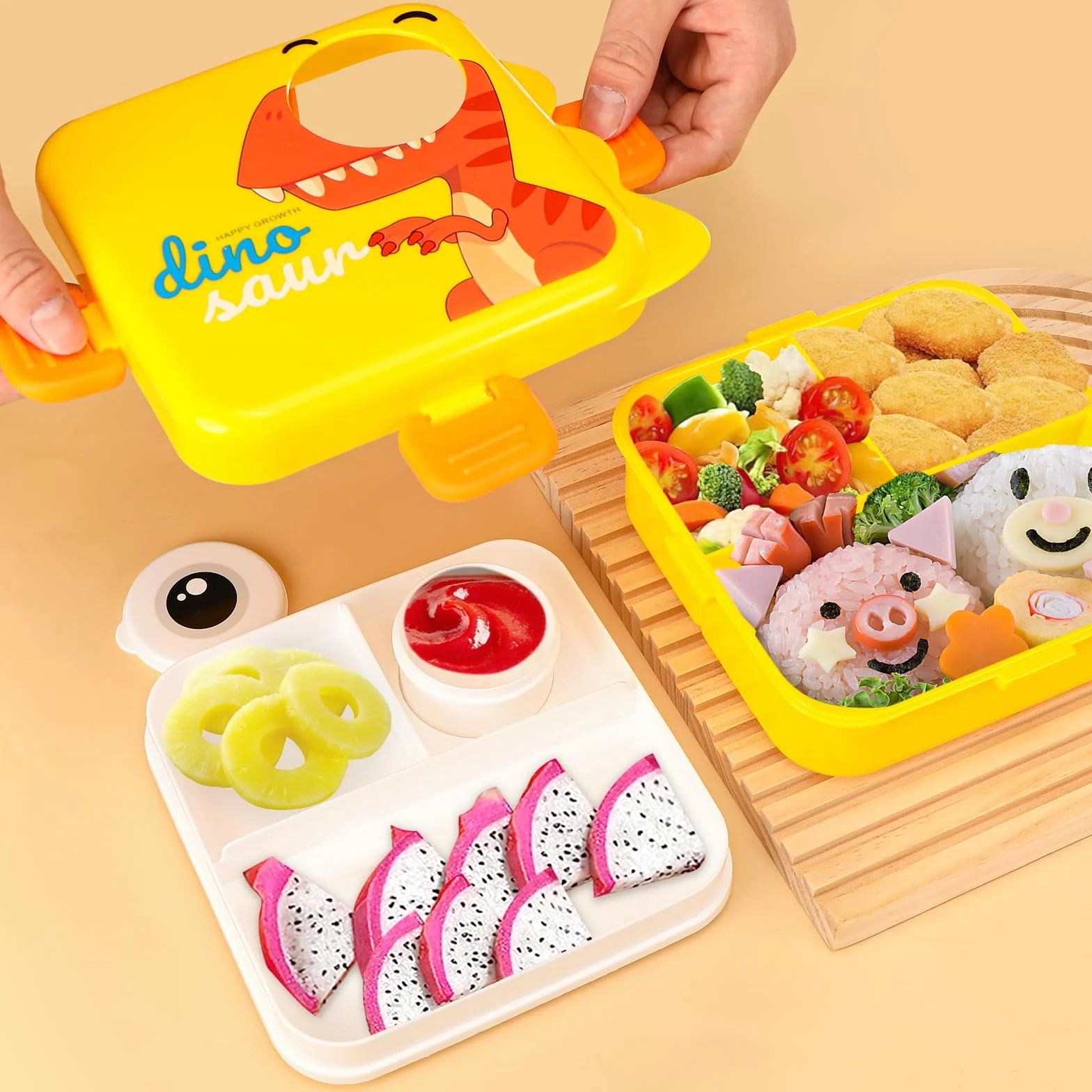Pudełko śniadaniowe dla dzieci Bento Box z przegródką i widelcem, wolne od BPA, zabezpieczone przed wyciekiem