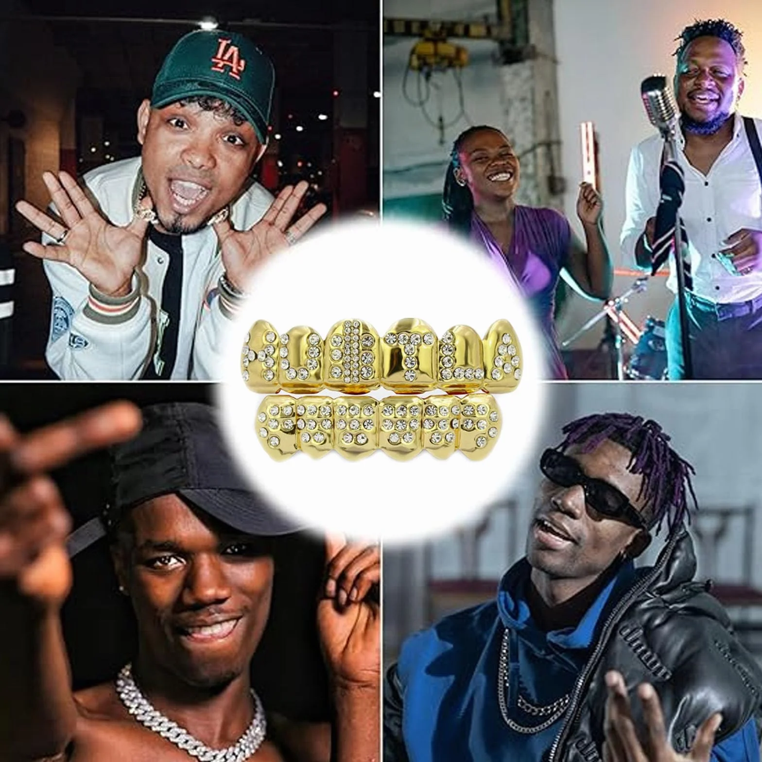 Zestaw 2 szt. Hip Hop zęby złote zęby Hip Hop Teeth Grills Gold