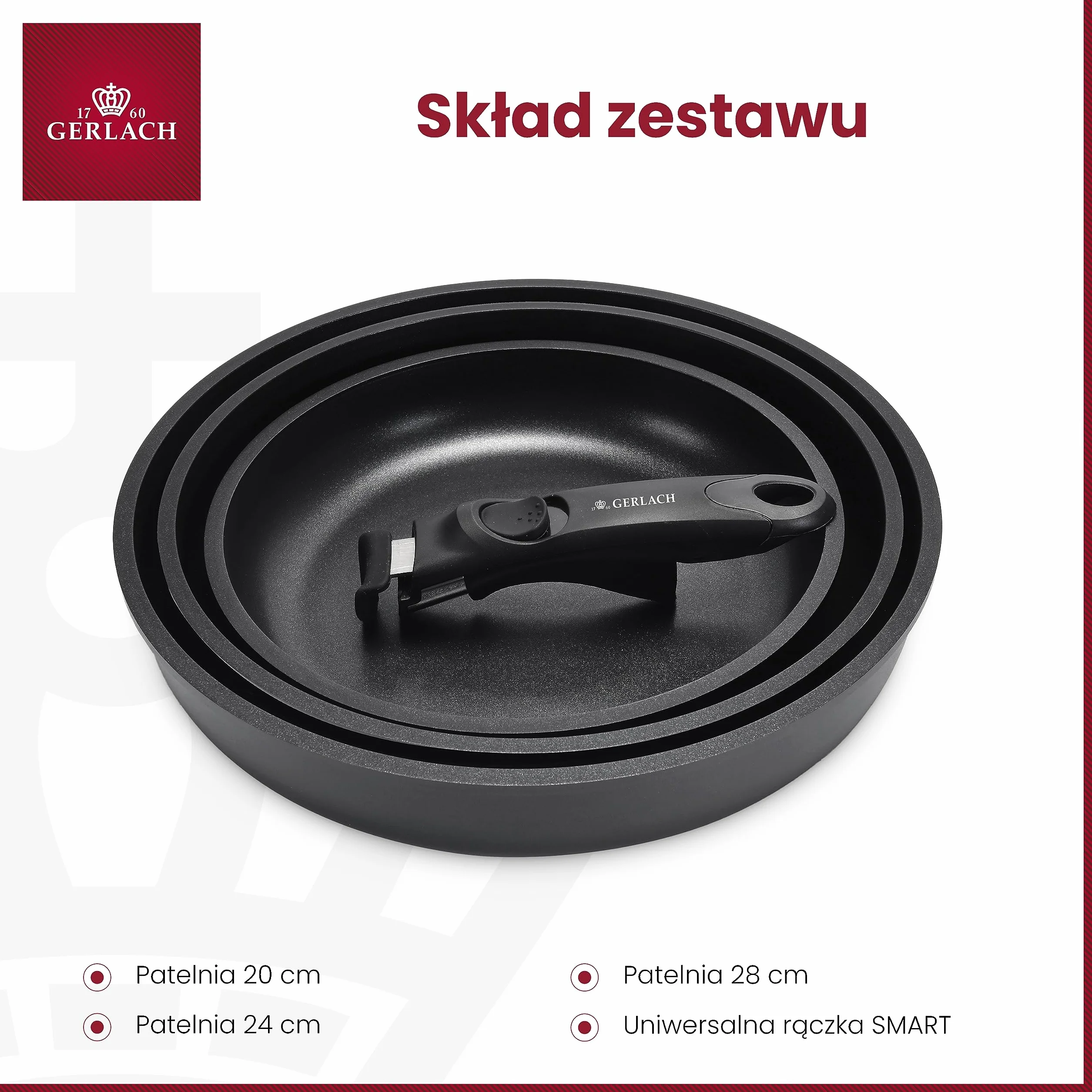 Gerlach Smart Patelnia Aluminium Czarna 20/24/28 cm