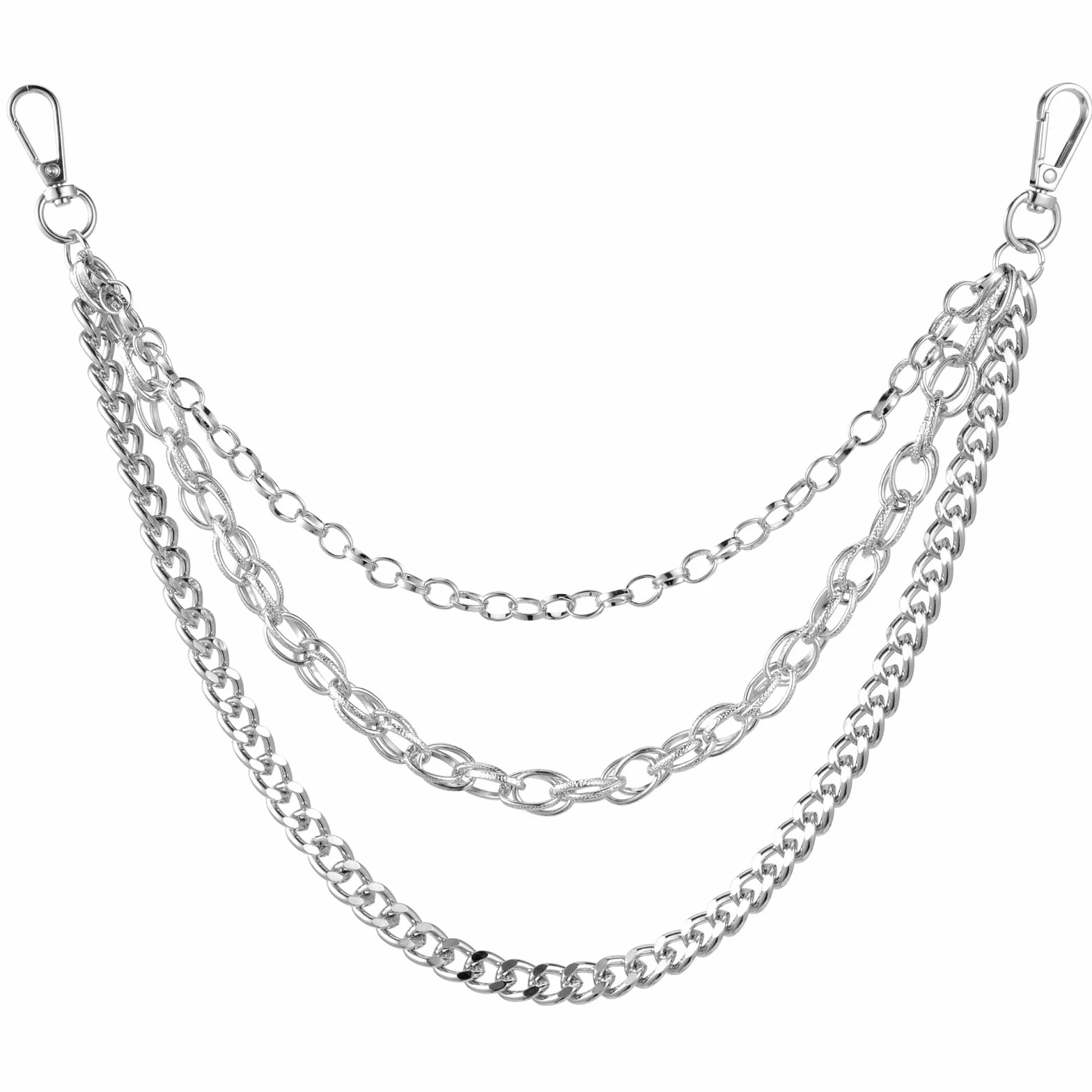 OOTSR Łańcuszek do spodni punkowy, gotycki, unisex, metal nieszlachetny, srebrny, 11*9*2CM, zapięcie na karabińczyk, dla kobiet i mężczyzn