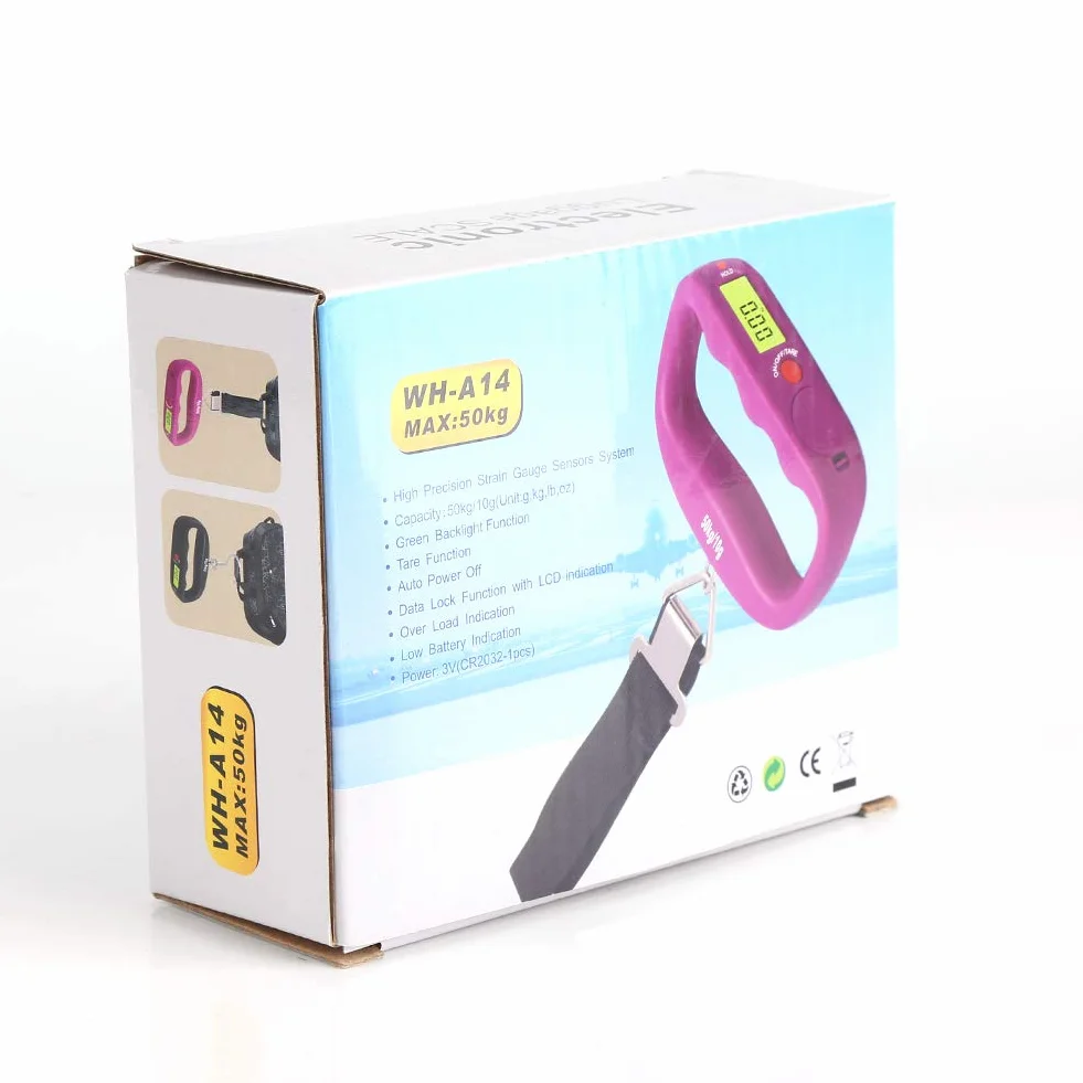 WEIHENG 50kg / 10g Cyfrowa Wisząca Waga Hakowa Wyświetlacz LCD Funkcja Tary Hak Wisząca Przenośna Elektroniczna Waga Bagażowa Waga Pocztowa Bez Baterii