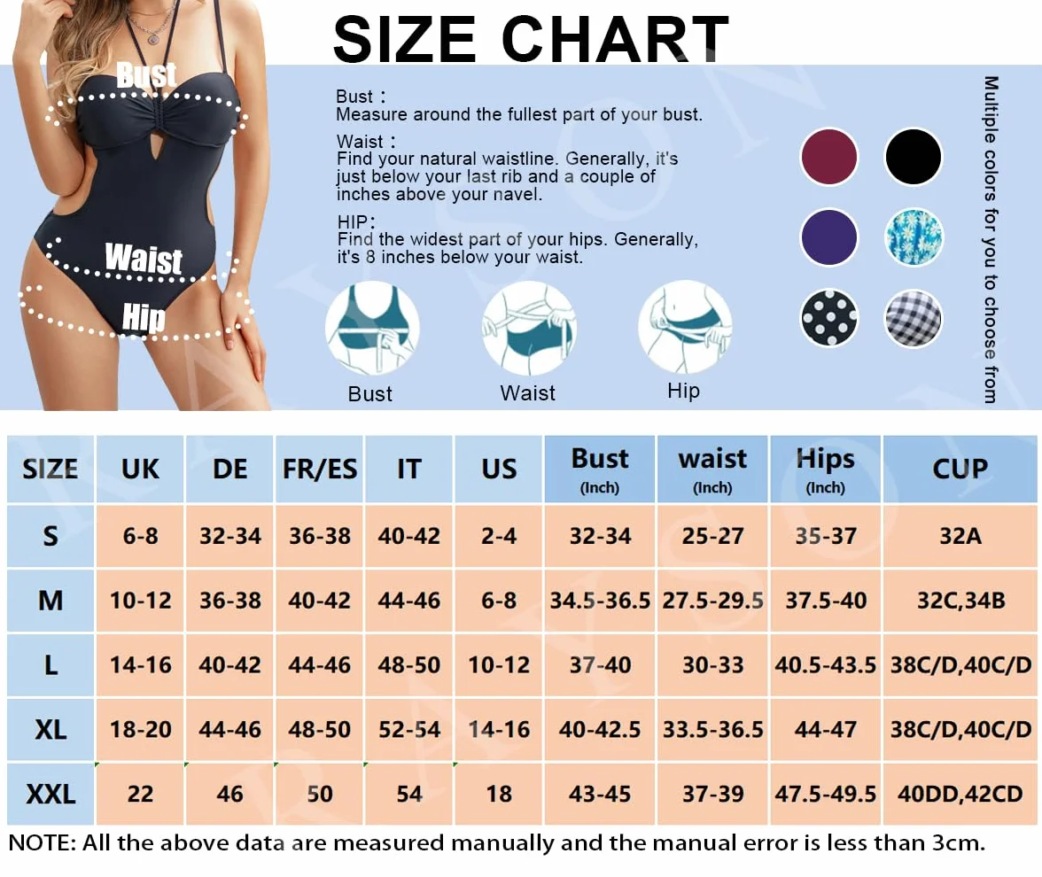 Rayson Damski jednoczęściowy strój kąpielowy Monokini Brazylijski wiązany z przodu Push Up strój kąpielowy z wycięciem z boku bez pleców tankini kontrola brzucha stroje kąpielowe