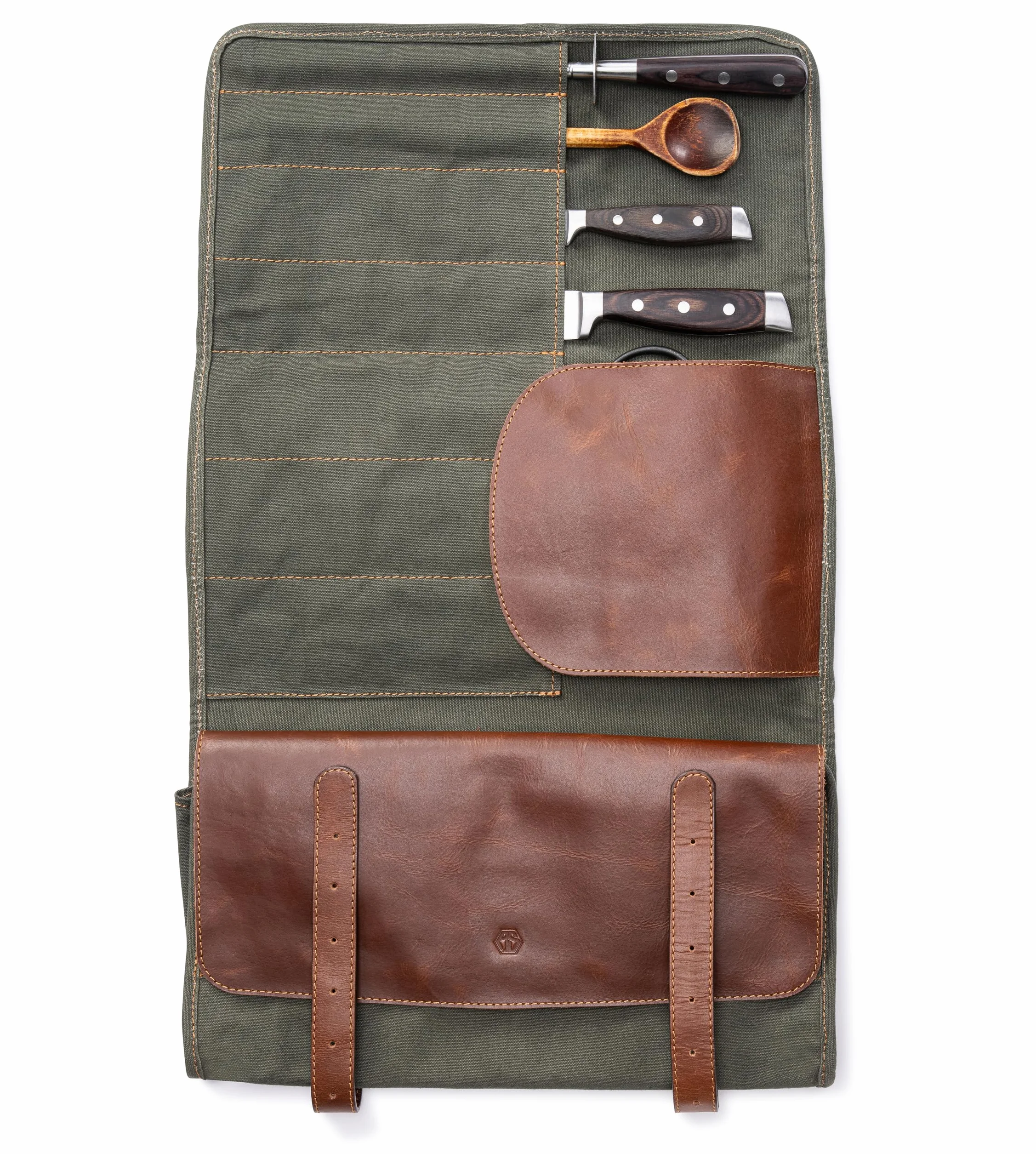 Torba na noże Angus Stoke XXL 16 przegródek płótno skóra olive green