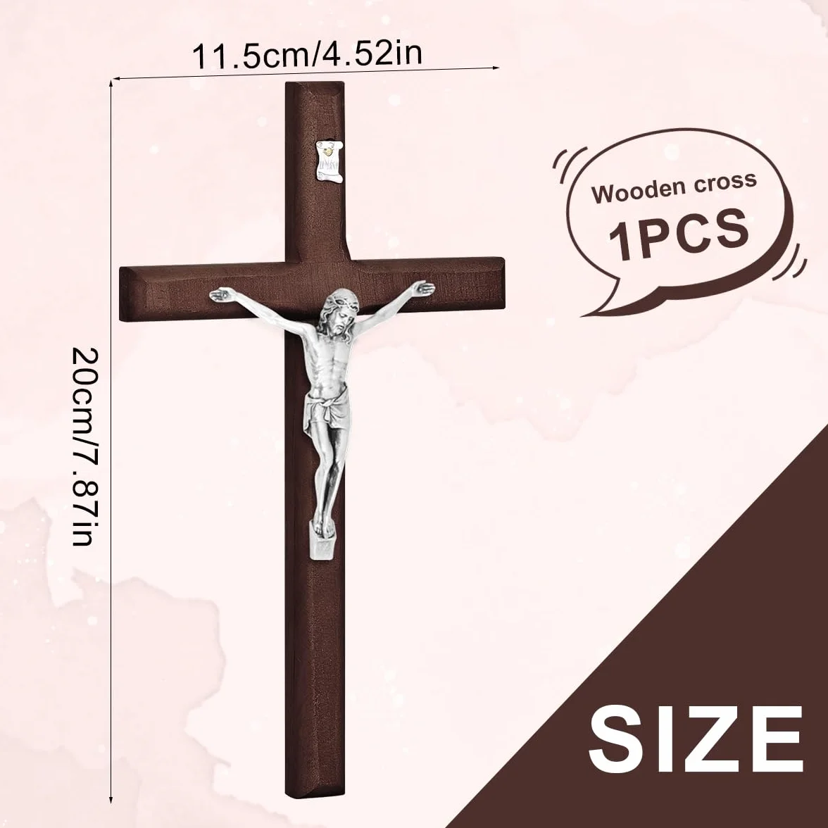 PZJOALN Drewniany krzyż Jezusa krzyż wiszący krzyż ścienny krzyż wiszący krzyż Boże Narodzenie komunia chrzest 20 cm x 11,5 cm