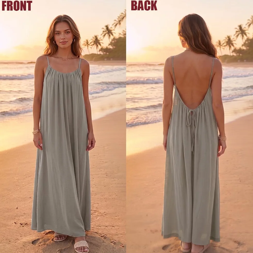 Aomig Letnie sukienki damskie na ramiączkach, sukienka bez pleców, damskie sukienki plażowe, styl boho, na plażę, wakacje