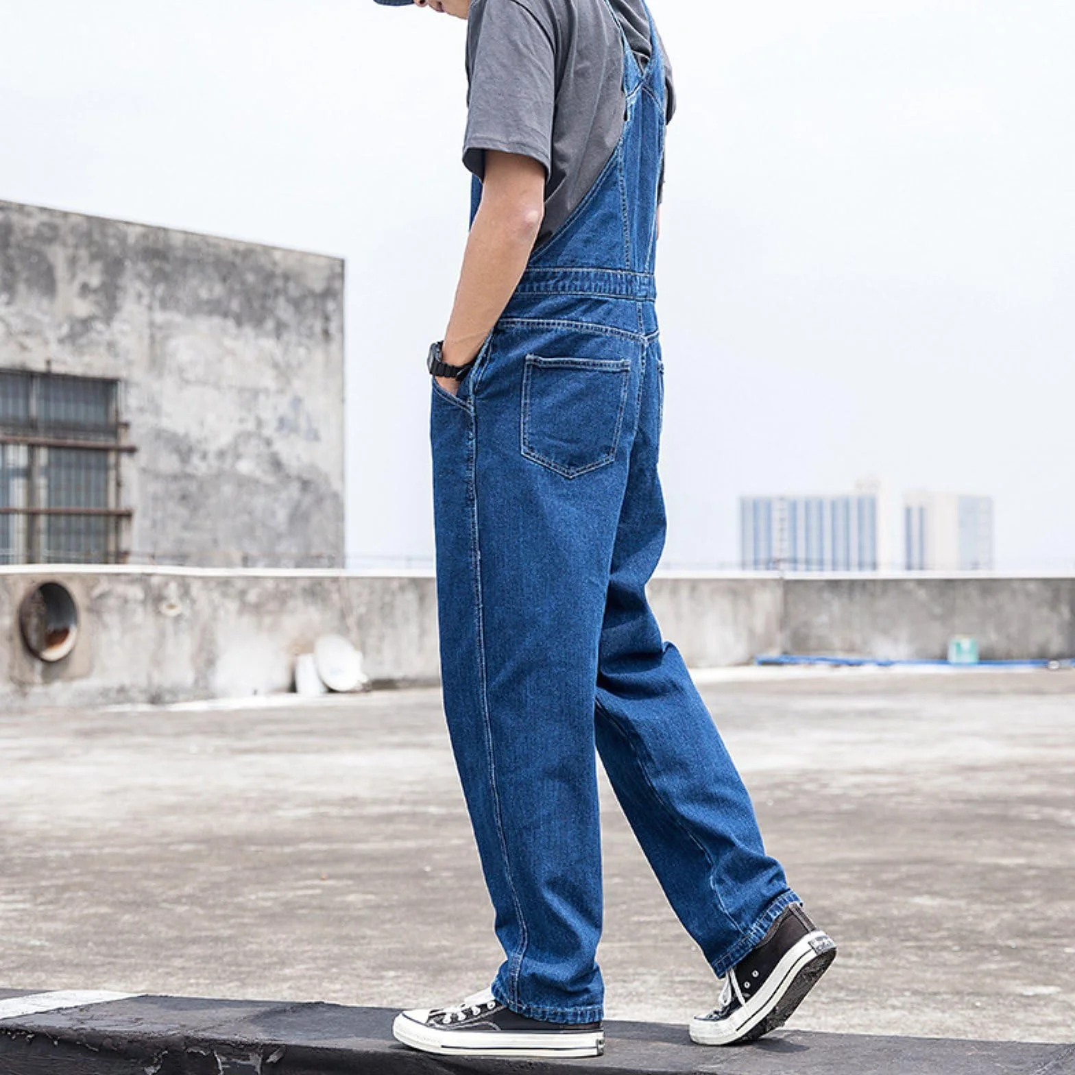 Męskie Ogrodniczki Denim Kombinezony na Szelkach Myte Casual Retro Cargo Jeans Kombinezony Regulowane Ramiączka Odzież Robocza Spodnie,Dark blue,XL