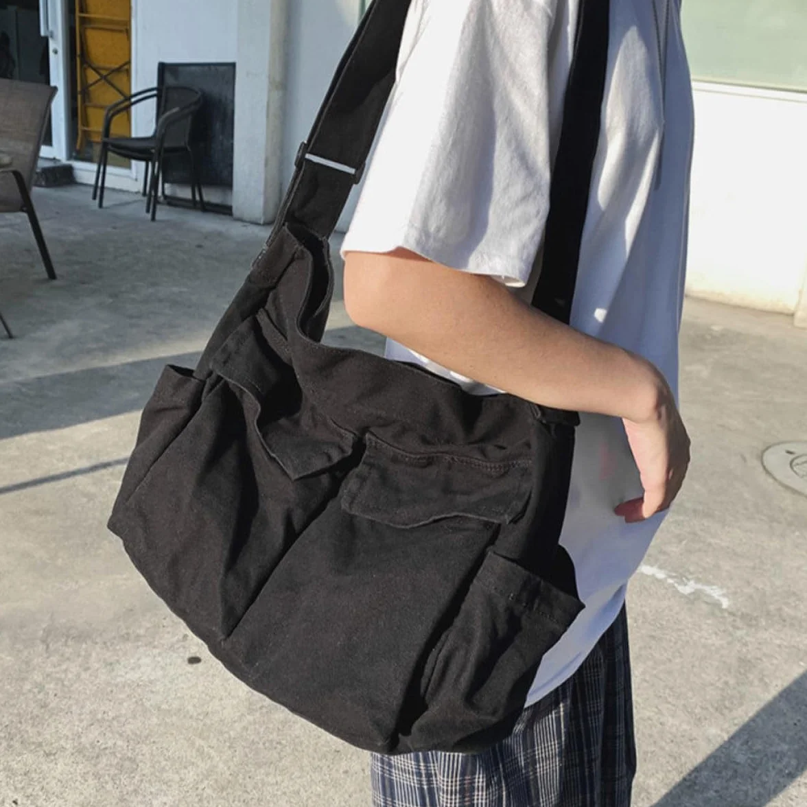 Duża Płócienna Torba Crossbody Dla Kobiet - Portfel, Torba Laptopa, Hobo Z Regulowanym Paskiem - Zielona