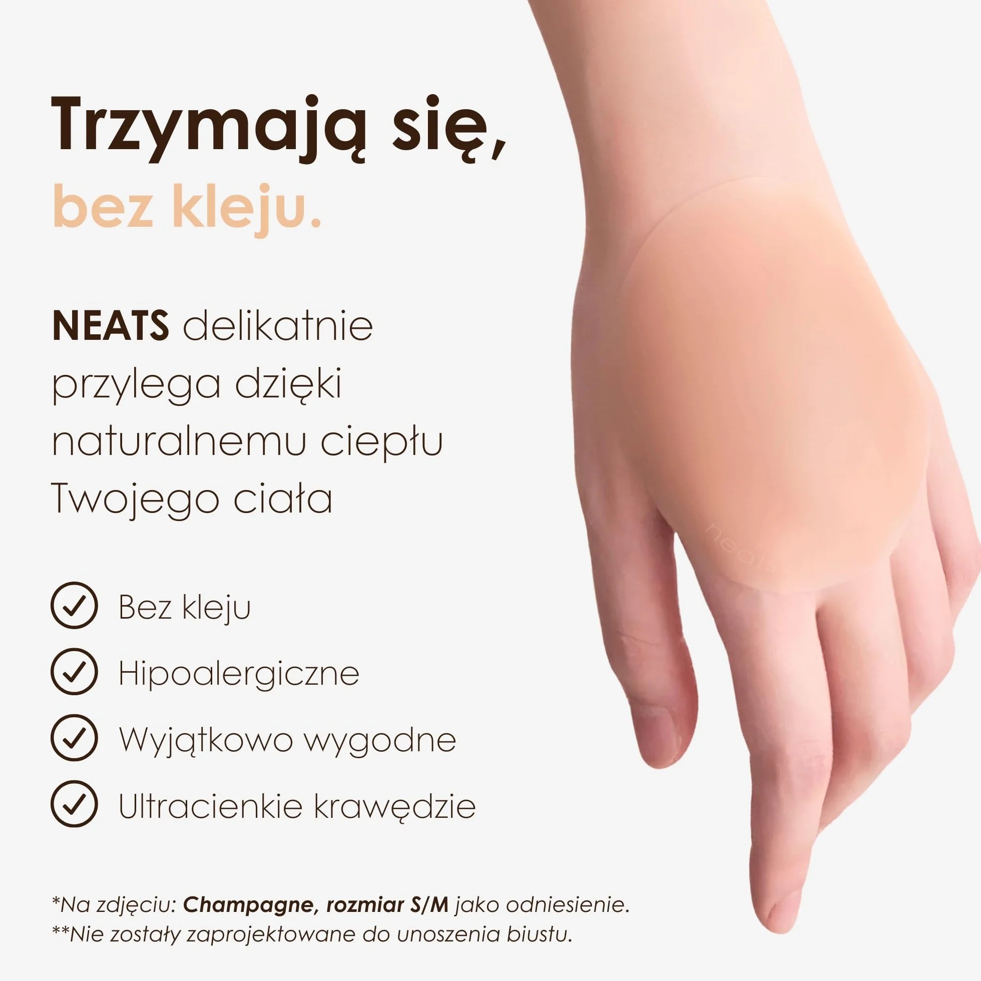 NEATS Grippy pokrowce na sutki dla kobiet, hipoalergiczne silikonowe pasty wielokrotnego użytku, nieprzylepne, aktywowane ciepłem, bezszwowe, niewidoczne, niewidoczne