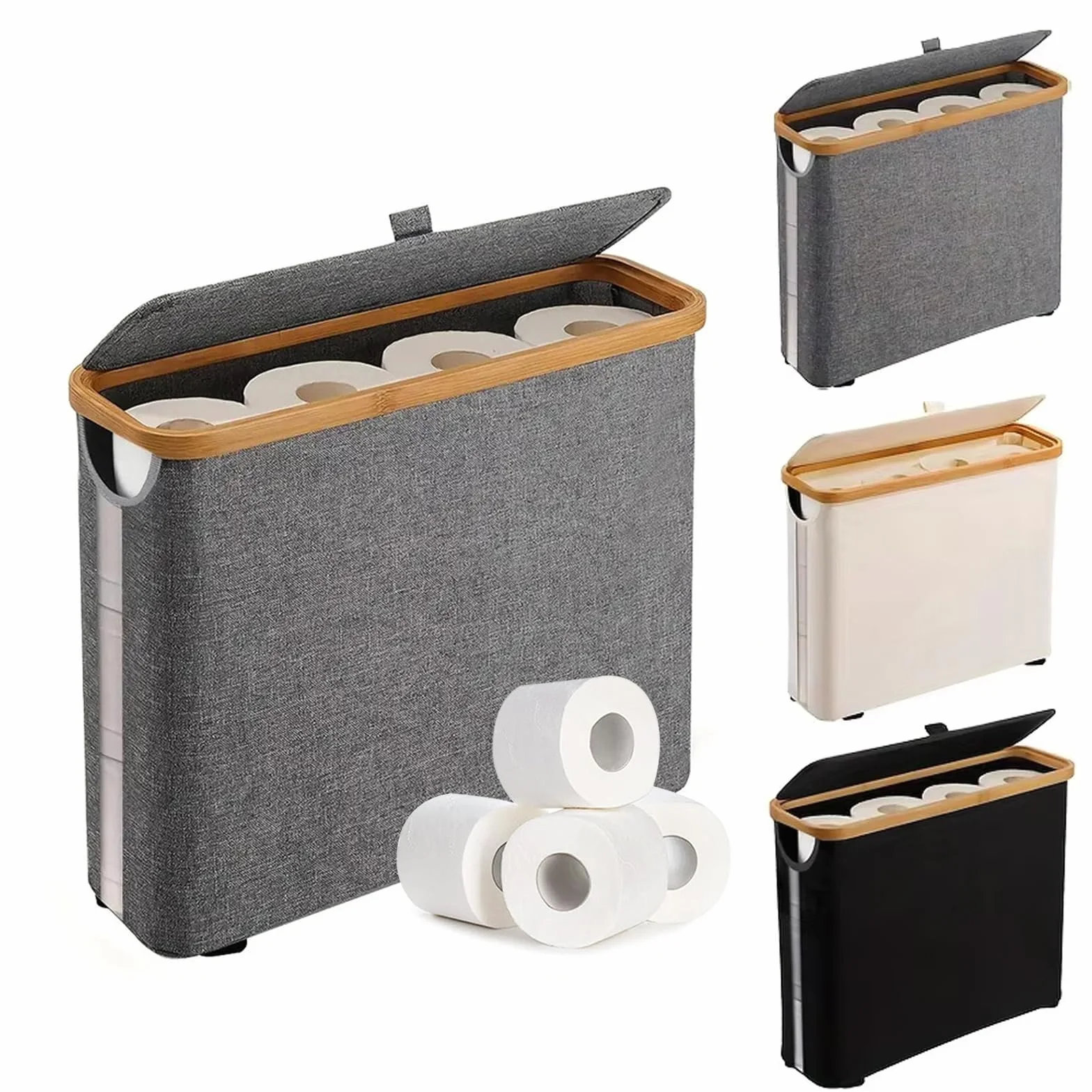 Bambusowy organizer na papier toaletowy z pokrywką, antybakteryjny