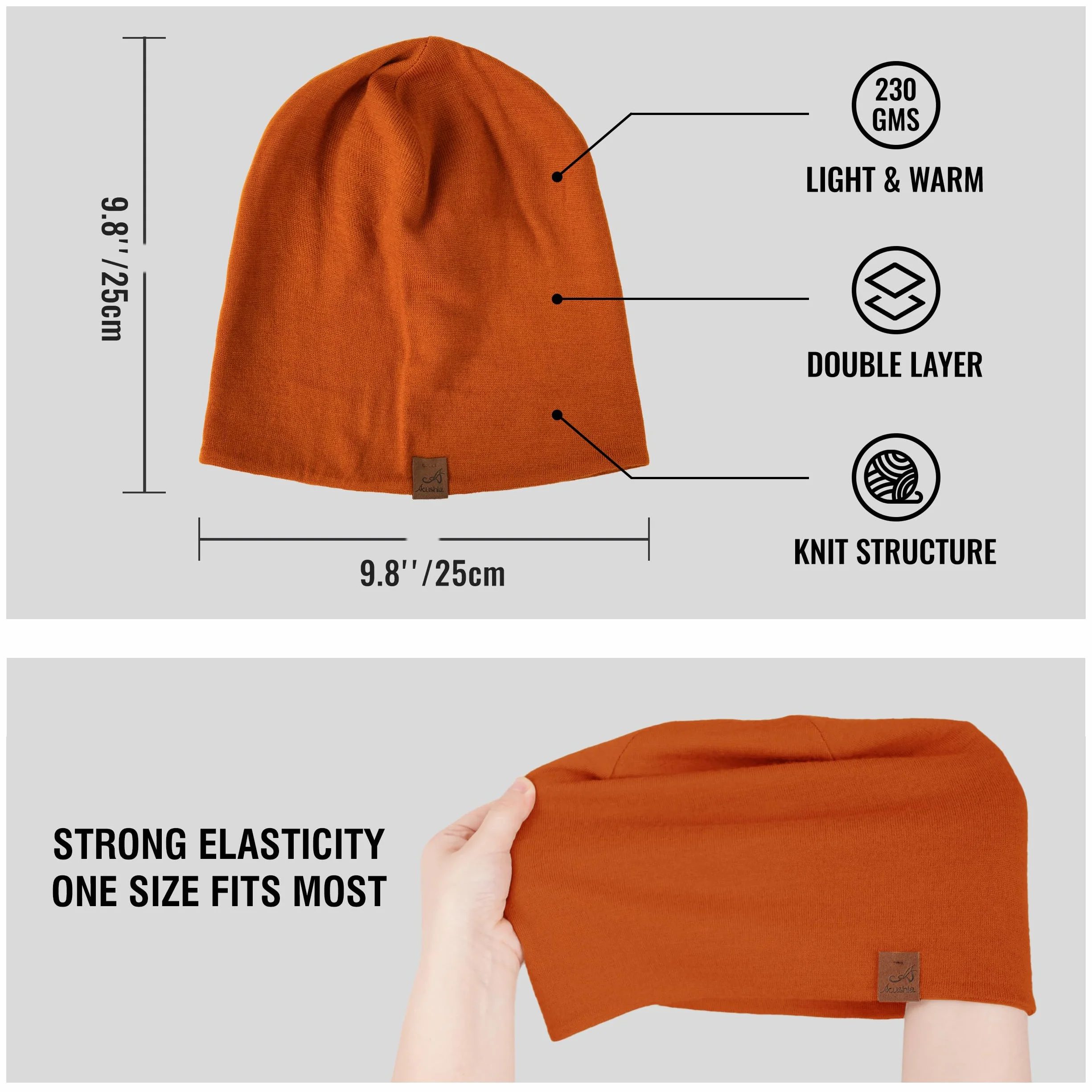 ACUSHLA 100% wełna merynosowa mankietowa czapka dla mężczyzn i kobiet dzianinowa czapka zimowa unisex czapka do zegarka czapka czaszka owijana na zimną pogodę, liść klonowy, rozmiar uniwersalny