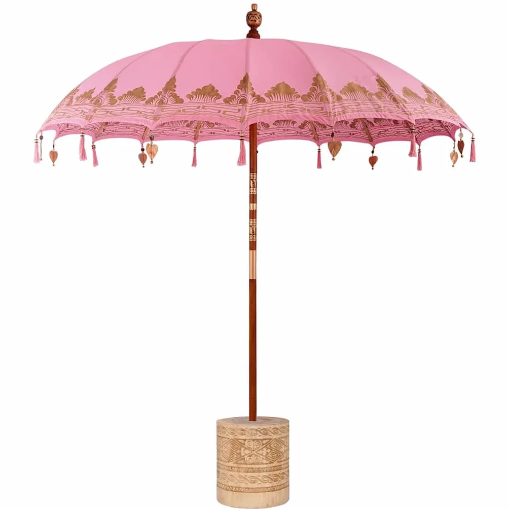 vidaXL Baliński Parasol z Bazą Różowy 215 x 215 x 260 cm, Bali Parasol, Okrągły Parasol Ogrodowy na Zewnątrz, Tropikalny Cień w Różu