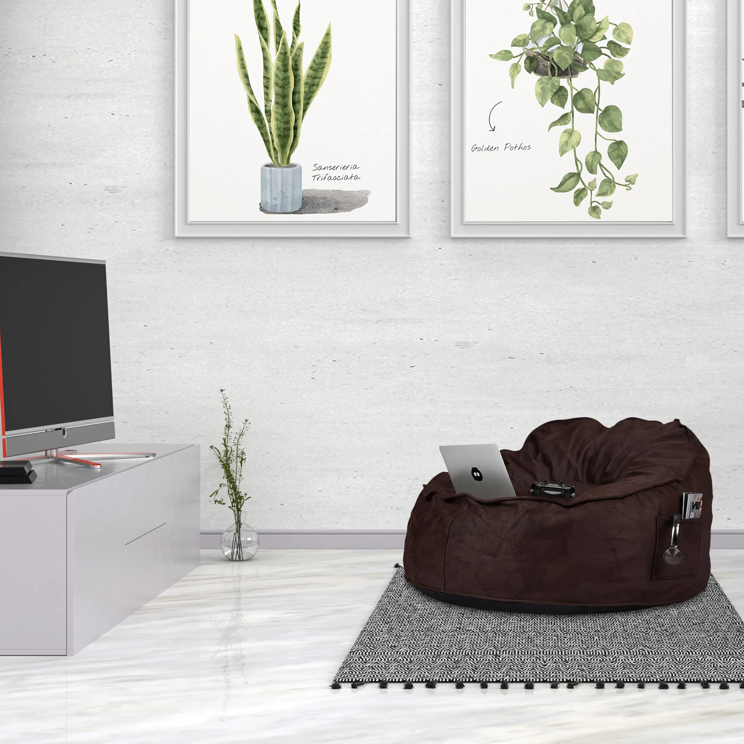 Relaxdays Worek do siedzenia XXL, imitacja zamszu, pianka, 2 kieszenie, ciemnobrązowy