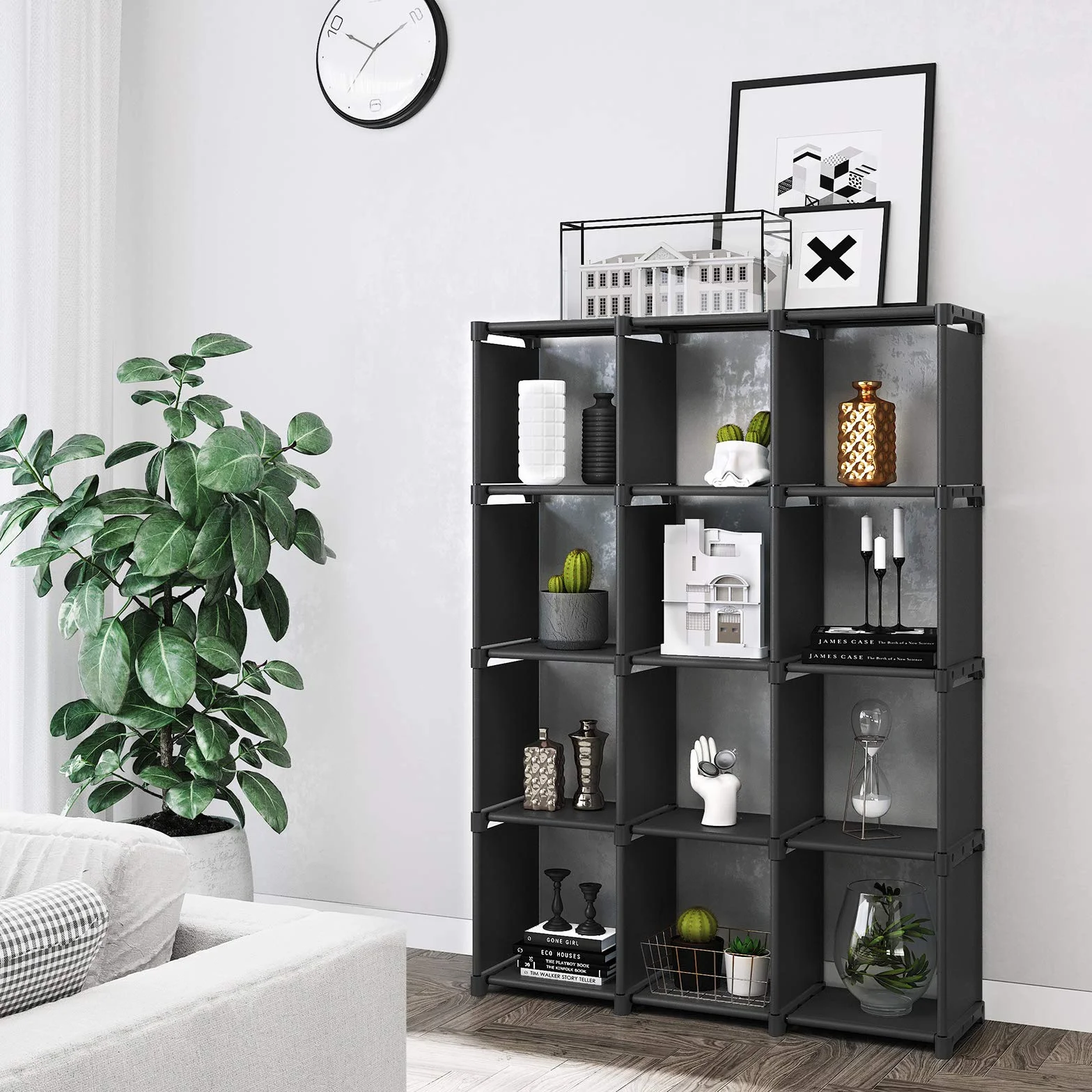 SONGMICS Regał z 12 przegródkami szafa modułowa 105x30x140 cm Czarny
