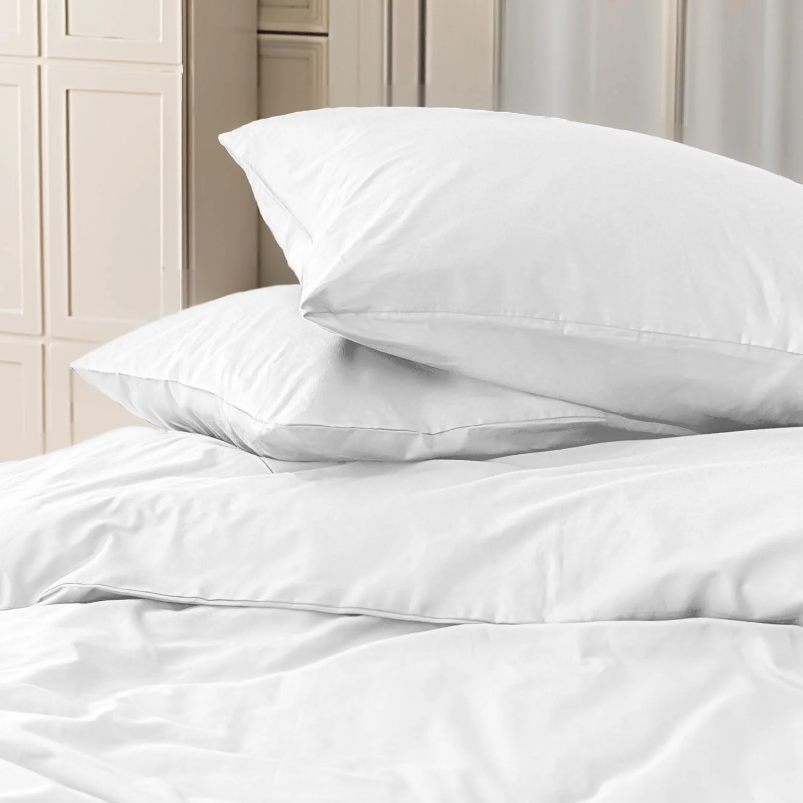 Cotopuro Poszwa na kołdrę 100% bawełna 240x220 2 poszewki 50x80 OEKO-TEX Premium 150 g/m² biały