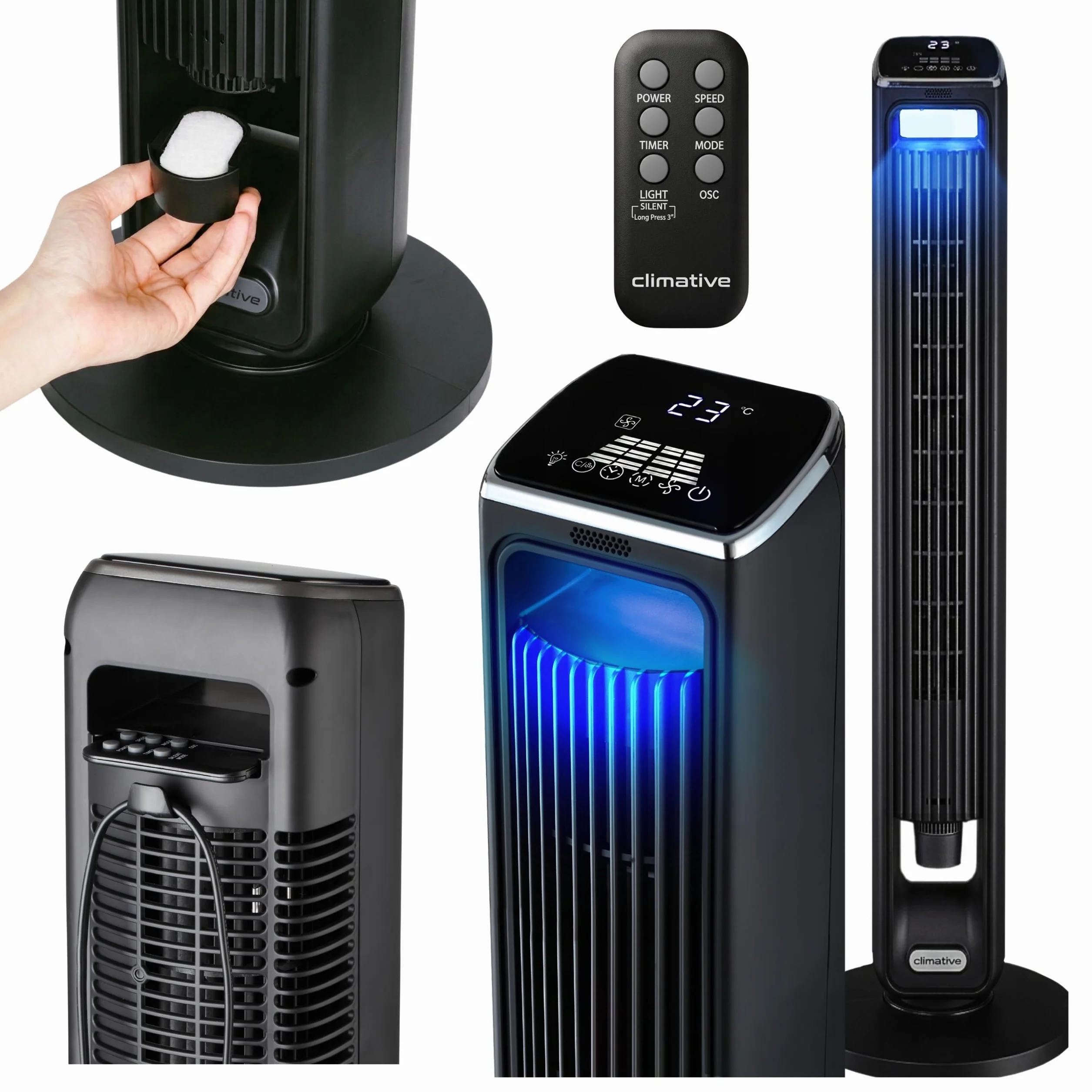 Wentylator kolumnowy 107cm WiFi Tuya Jonizacja Timer 15h Oscylacja 90° Pilot LED