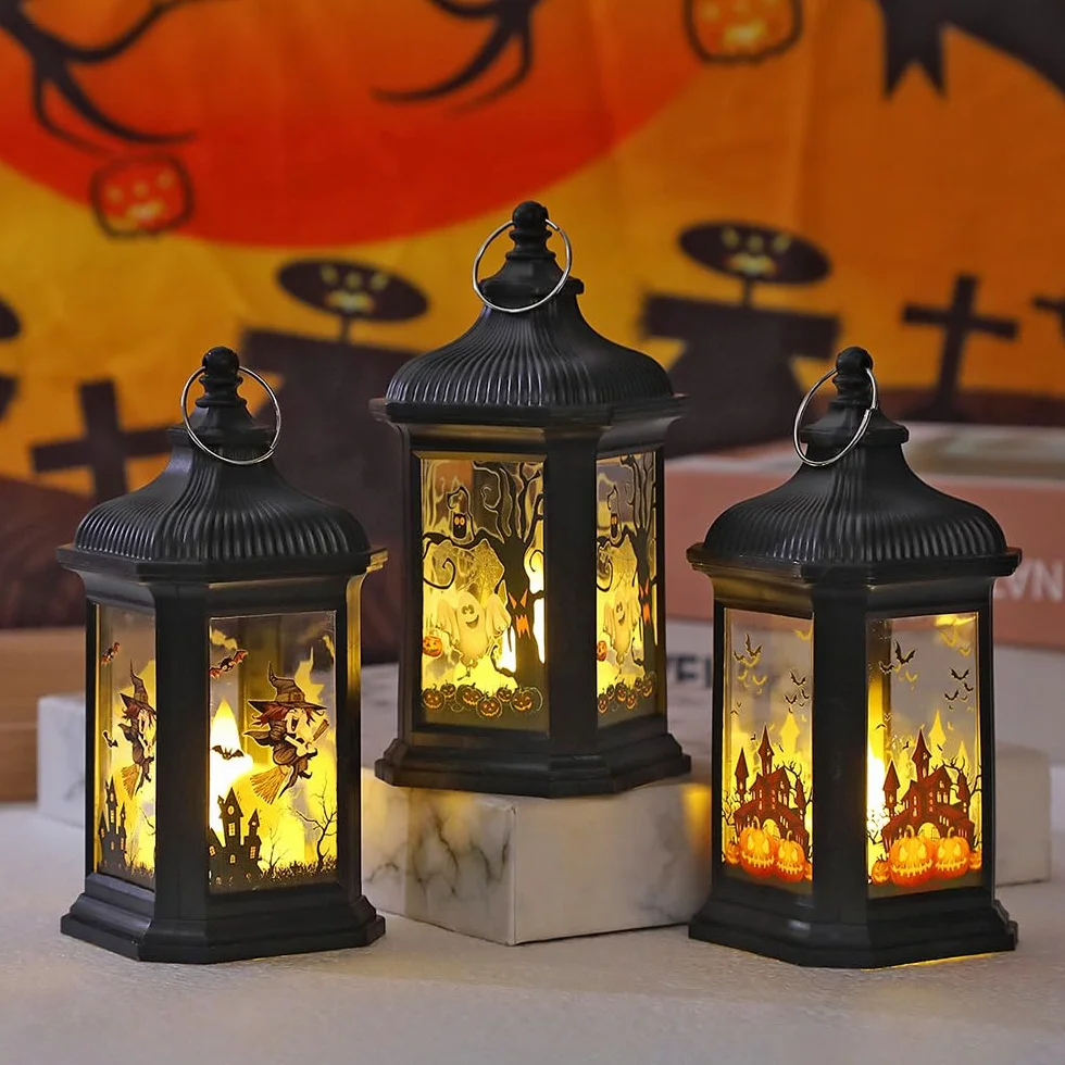 Latarnia LED Halloween 3 szt. czarna do użytku wewnątrz i na zewnątrz