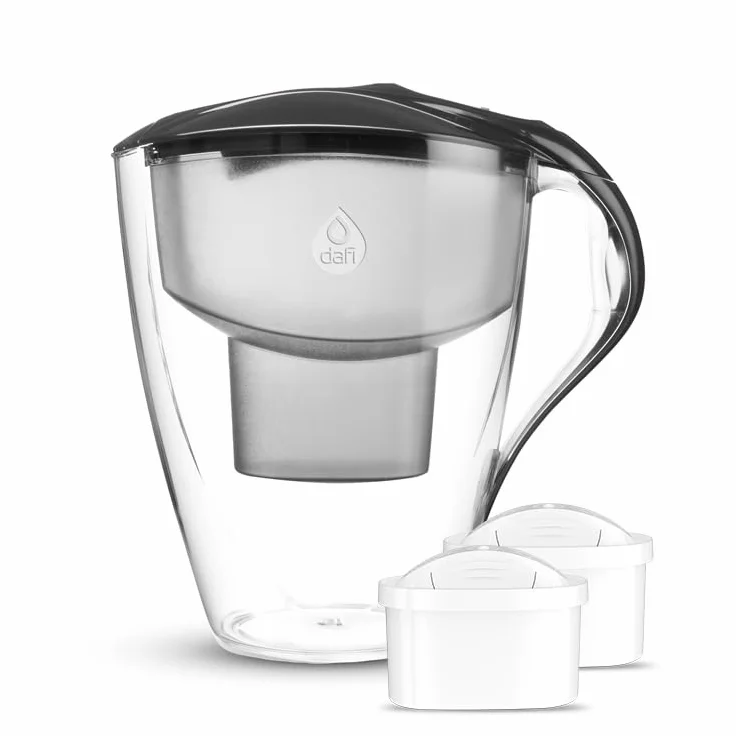 DAFI Zestaw dzbanek filtrujący OMEGA czarny 4 l z manualnym wskaźnikiem i 2 wkładami Unimax - ergonomiczny, BPA free, nowoczesny design, idealny do przygotowywania napojów i gotowania