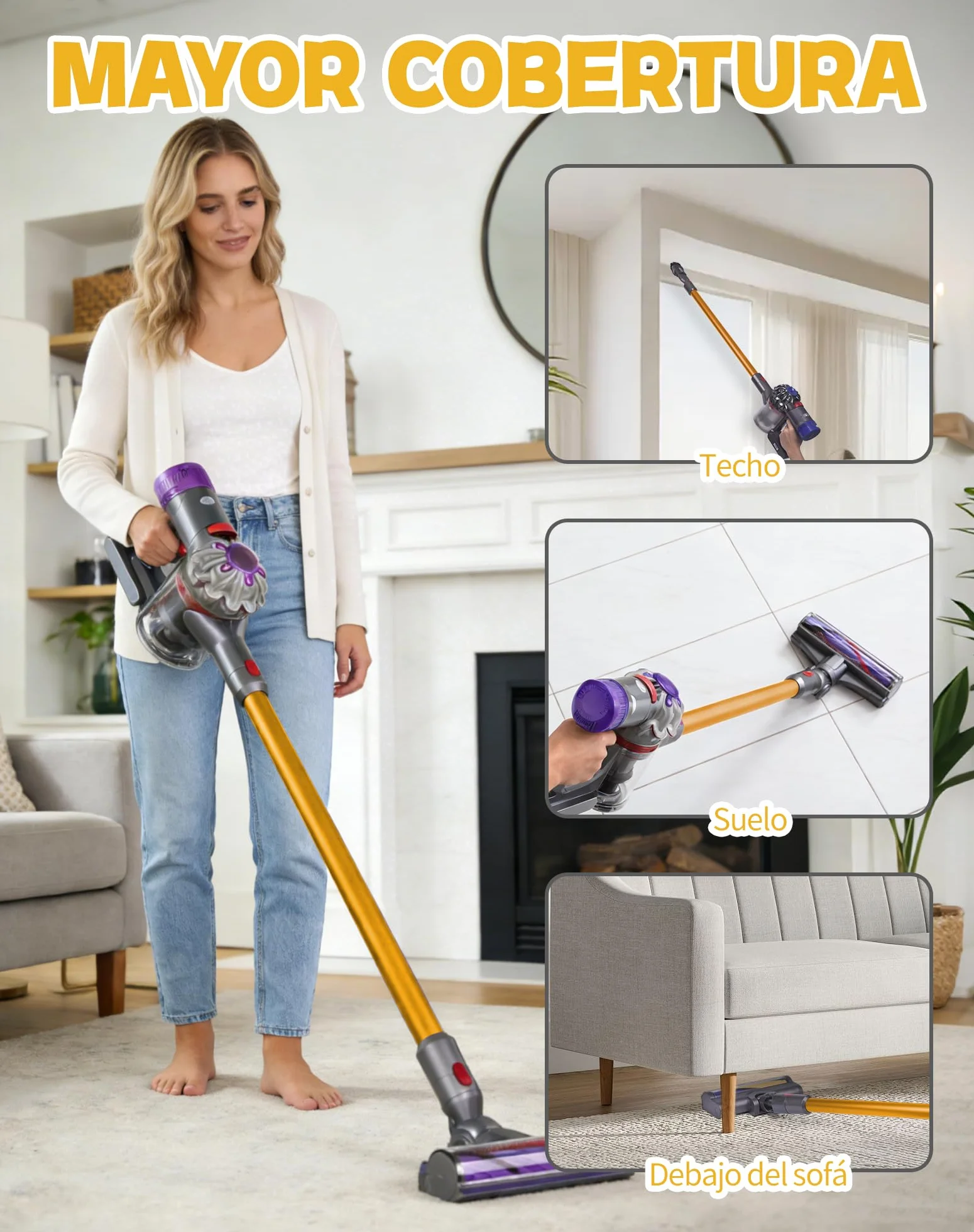 Rura przedłużająca do Dyson V7 V8 V10 V11 V15, aluminiowa 72,5 cm, pomarańczowa