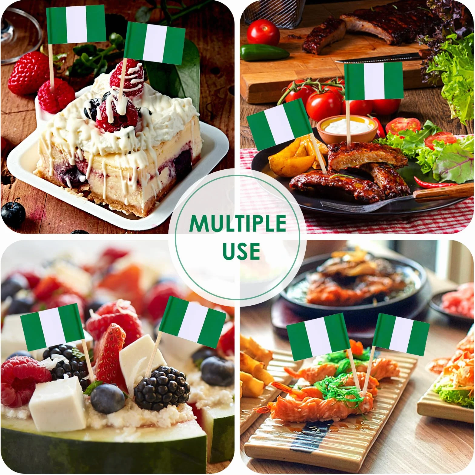 AhfuLife 100/200 szt. Nigerii wykałaczki, flagi na ciasto, nigeryjska flaga na kanapki, jedzenie, babeczki, toppery, zastawa stołowa, artykuły imprezowe, pub, wydarzenie (Nigeria, 100 szt.)