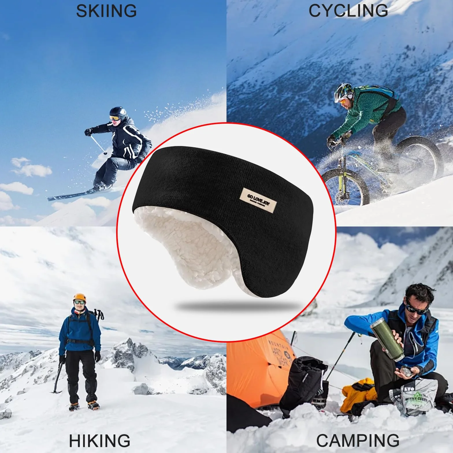 Męskie i Damskie Nauszniki Zimowe, Czarne, Ciepłe, Klasyczne Nauszniki do Jazdy na Rowerze, Wędrówek, Jazdy na Nartach, Snowboardzie, Jogi