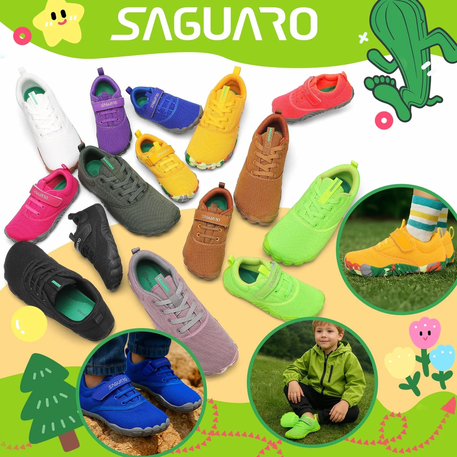 SAGUARO Dziecięce buty Barfoot miękkie i lekkie minimalistyczne buty, rozmiary 24-36