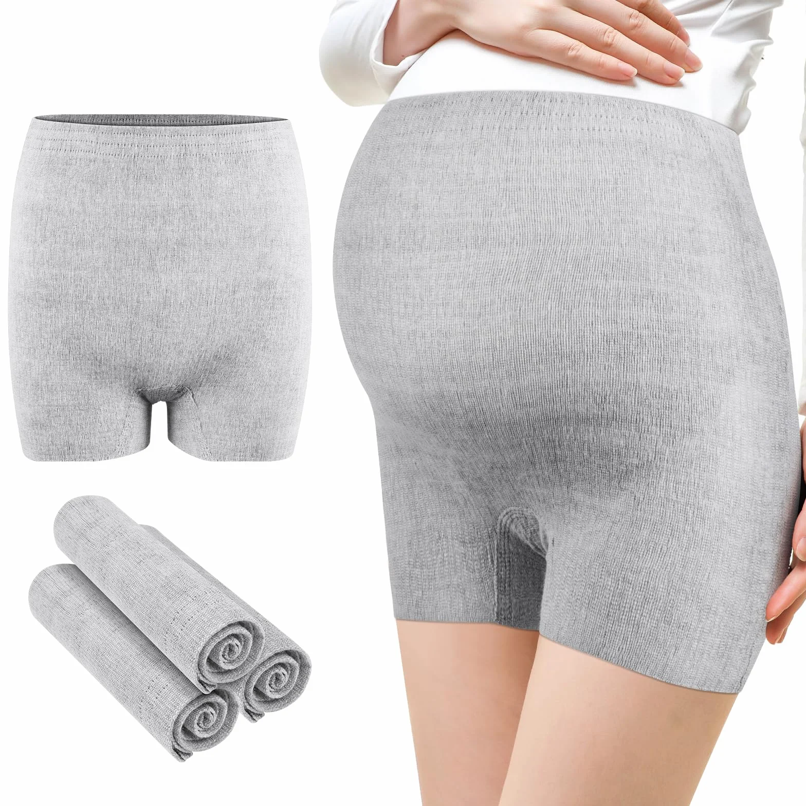 ACWOO Majtki jednorazowe poporodowe, damska bielizna ciążowa z wysokim stanem, majtki typu boyshort z mikrofibry, super miękkie, oddychające, rozciągliwe majtki ciążowe po urodzeniu, bezszwowe
