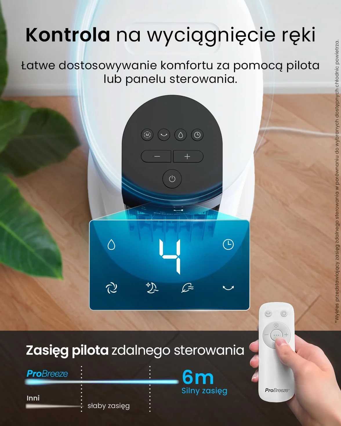 Pro Breeze OmniAir 7L 4w1 przenośny wentylator wieżowy z nawilżaczem, pilotem, oscylacją, 10-godzinnym timerem i trybem uśpienia