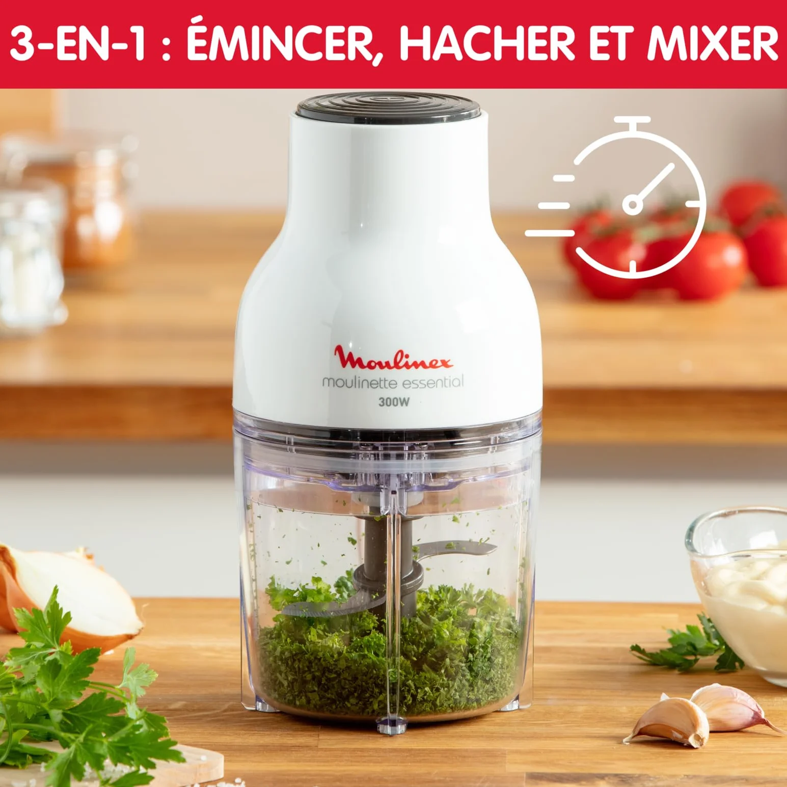 Moulinex Moulinette Essential DJ5201 rozdrabniacz, miksowanie i krojenie, system pokrywek ciśnieniowych 300 W, pojemność 0,4 l