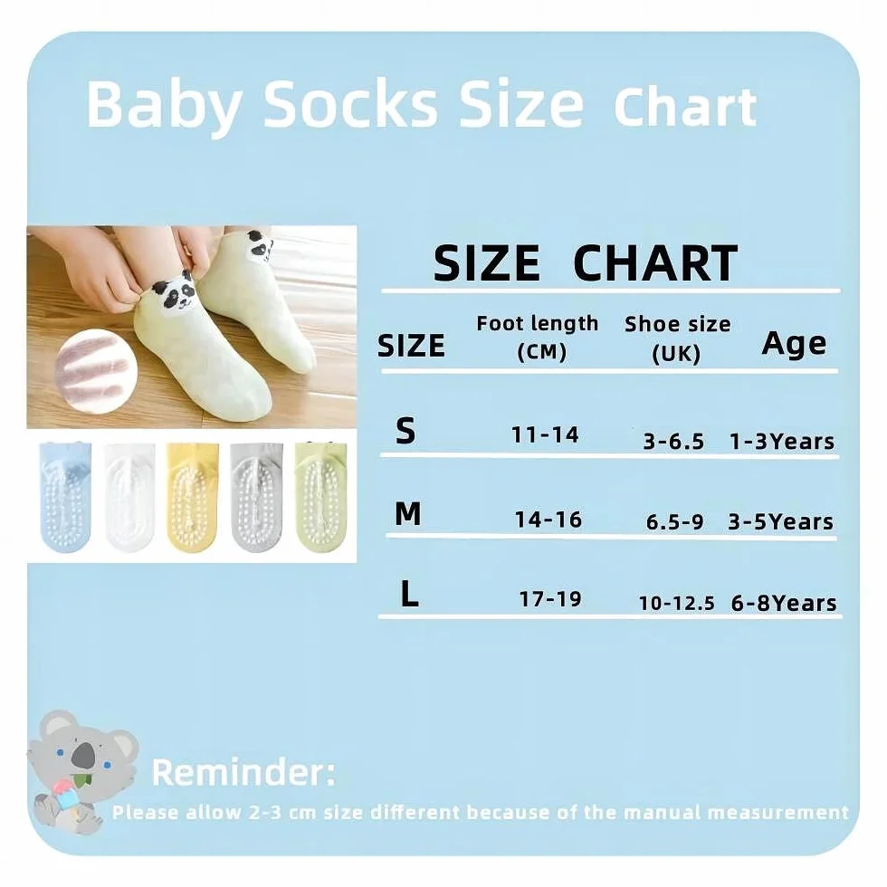 5 PCS Skarpetki antypoślizgowe dla niemowląt,Bawełna Śliczne Skarpetki Dzieci,Skarpetki antypoślizgowe Dziecko Noworodek Termiczne Socks z uroczymi wzorami haftu 1-3 Lat, Wielobarwny, 1-3