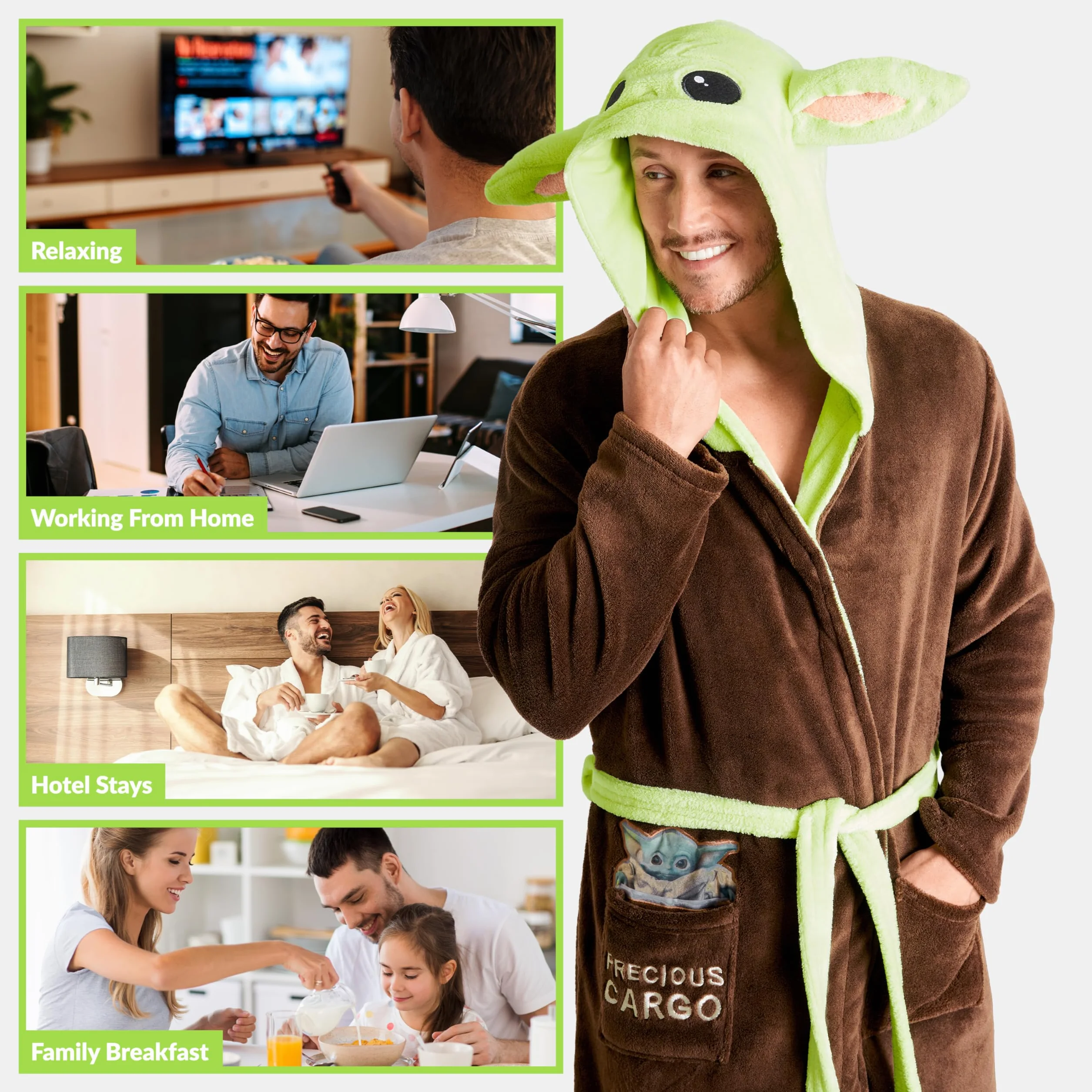 Disney Mandalorian Baby Yoda szlafrok kąpielowy z kapturem, miły w dotyku szlafrok dla mężczyzn, Star Wars Mandalorian – The Child prezent dla mężczyzn i chłopców