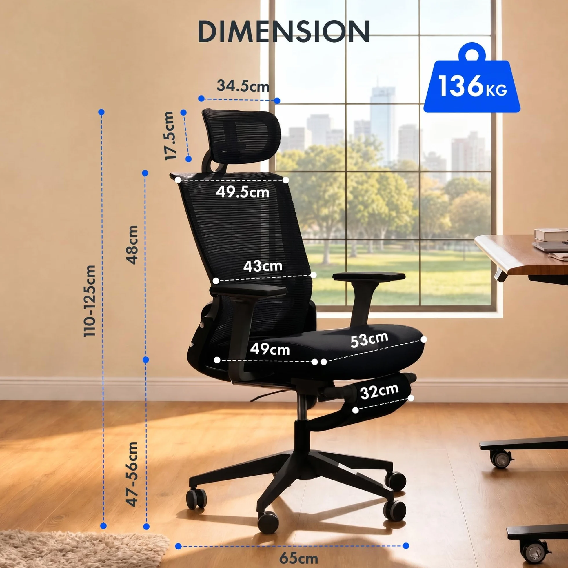 FLEXISPOT Foldex Ergonomiczne Krzesło Biurowe Składane z Wsparciem Lędźwiowym Regulowanymi Podłokietnikami Czarny