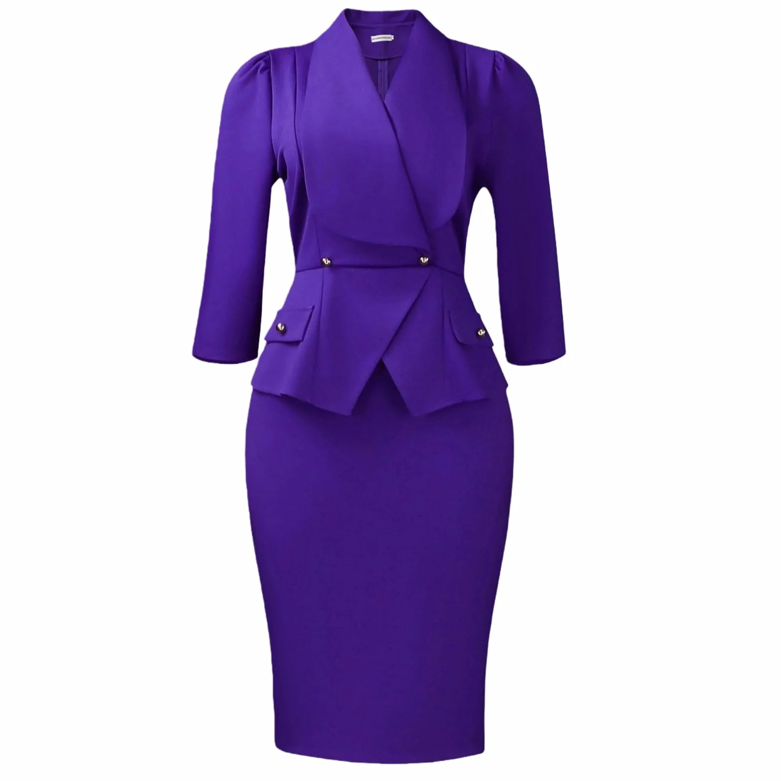 Damskie sukienki ołówkowe z peplum midi bodycon rękaw 3/4 dekolt w serek długość do kolan stroje biznesowe sukienki robocze dla kobiet biuro
