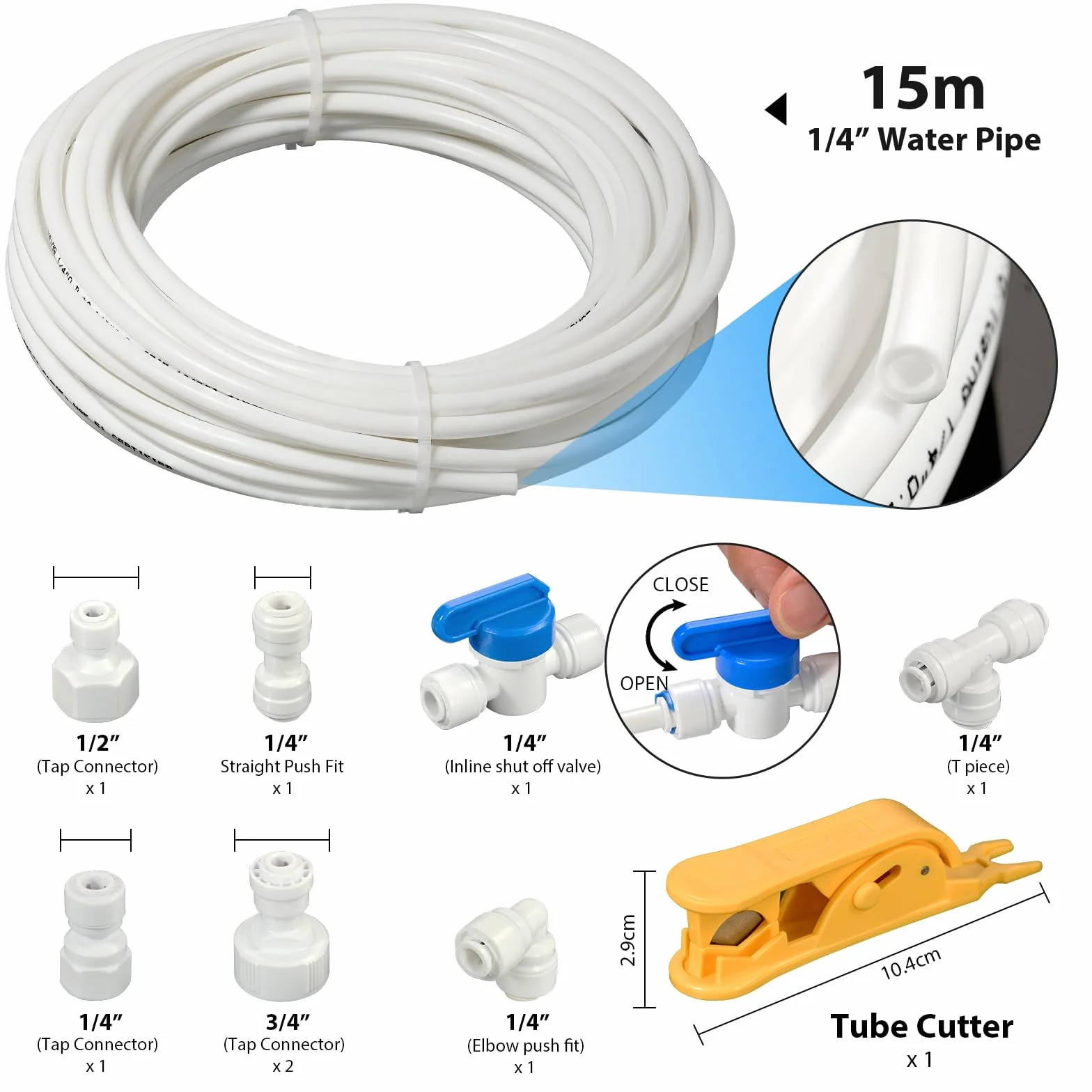 iSpring ICEK-E 15M 1/4" złącza wody do lodówki i zestaw instalacyjny do podłączenia filtra oczyszczania wody