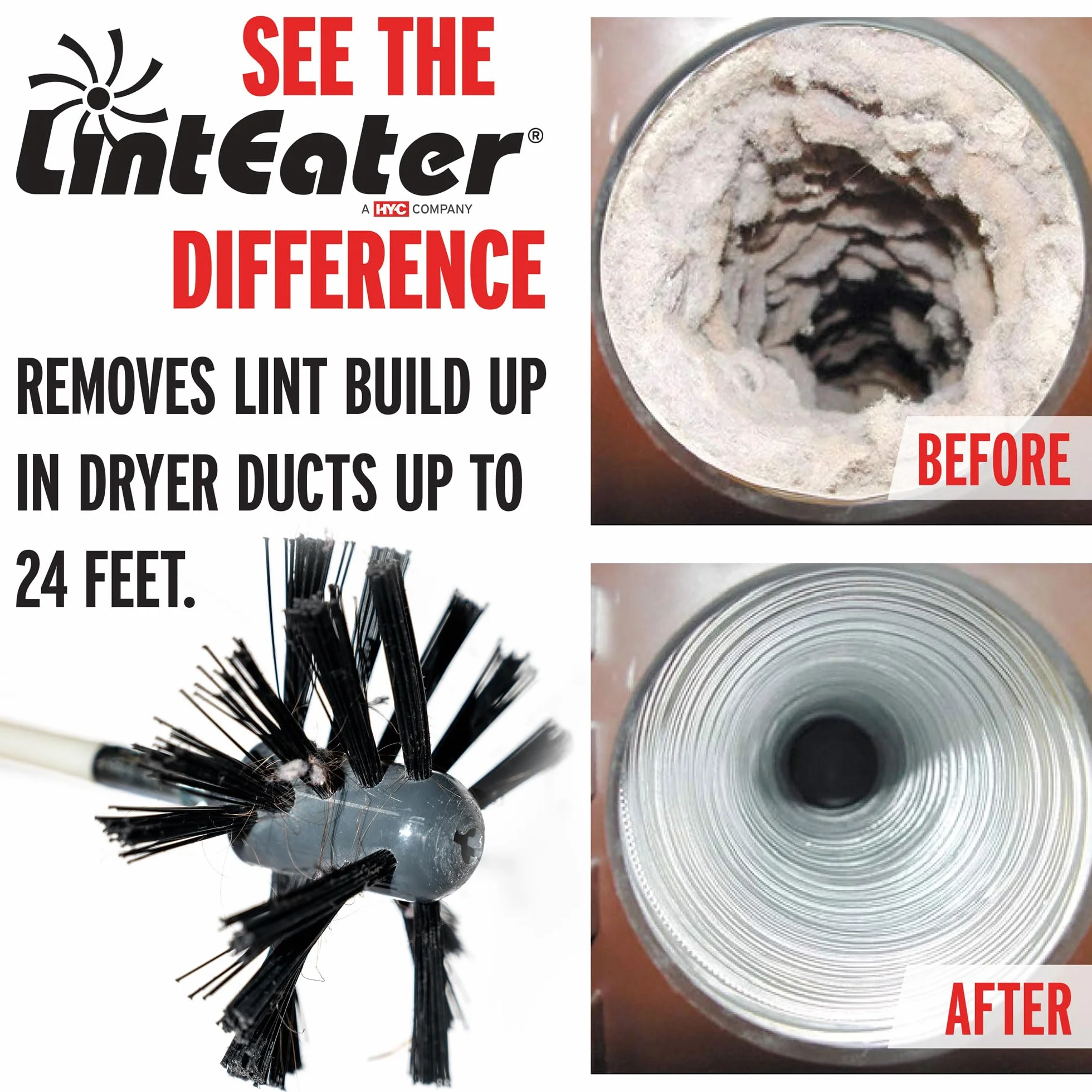 Gardus RLE24 LintEater Rotary Dryer Vent Cleaner Kit, 24' Flexible Rods, Air Duct Cleaning Tools